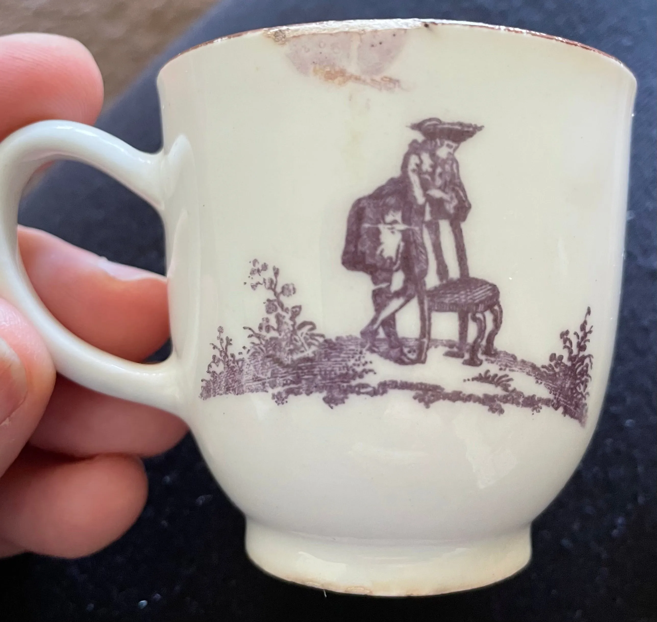 18th Century Bow Porcelain Printed Coffee Cup