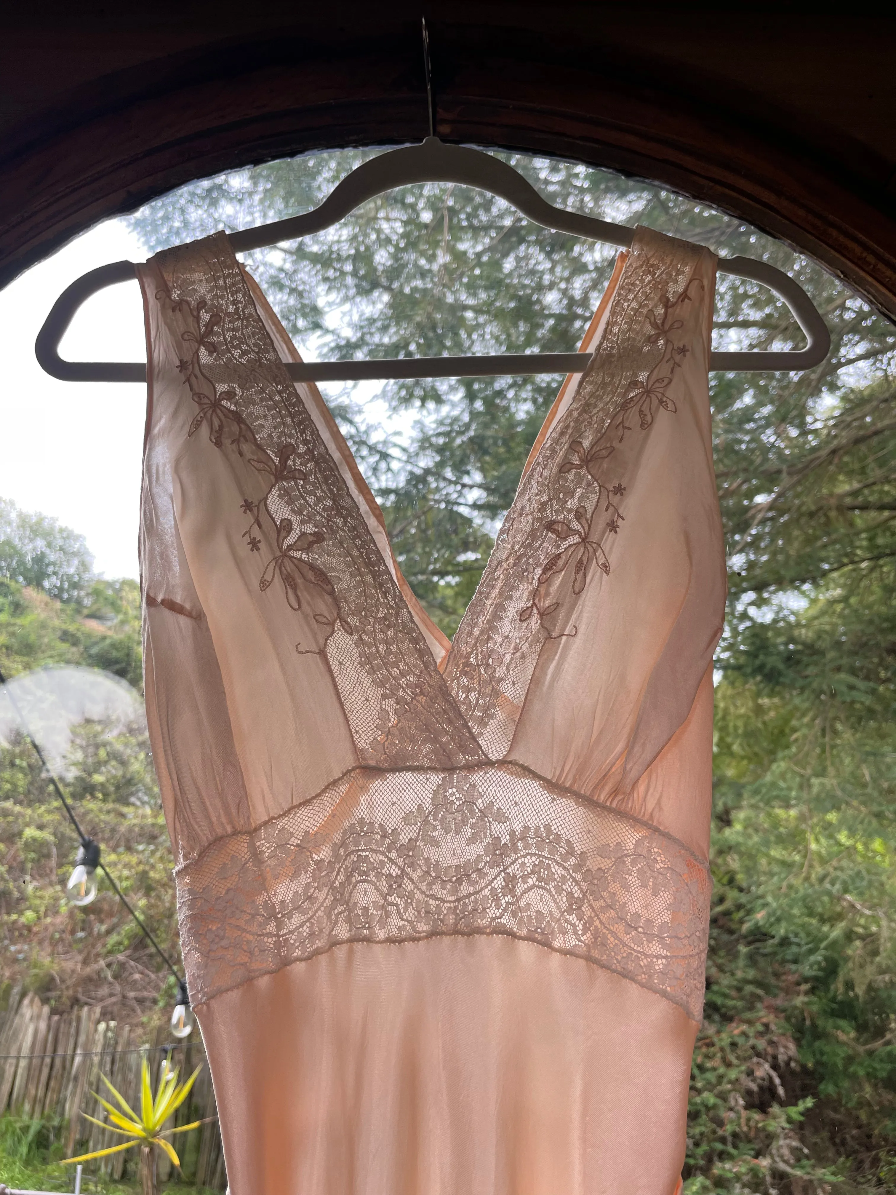 1940s Inset Lace Rayon Ballet Pink Bias Cut Slip Dress