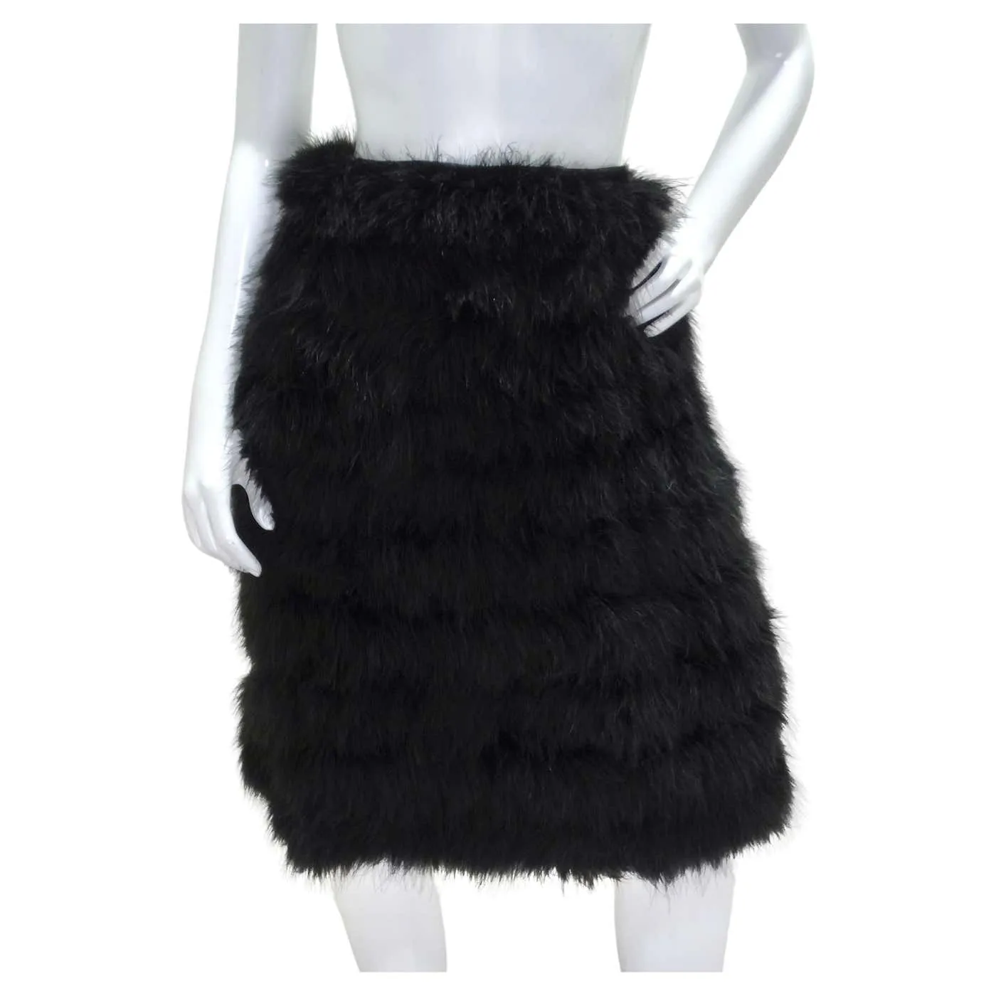 1960s Saks Fifth Avenue Black Marabou Feather Midi Skirt