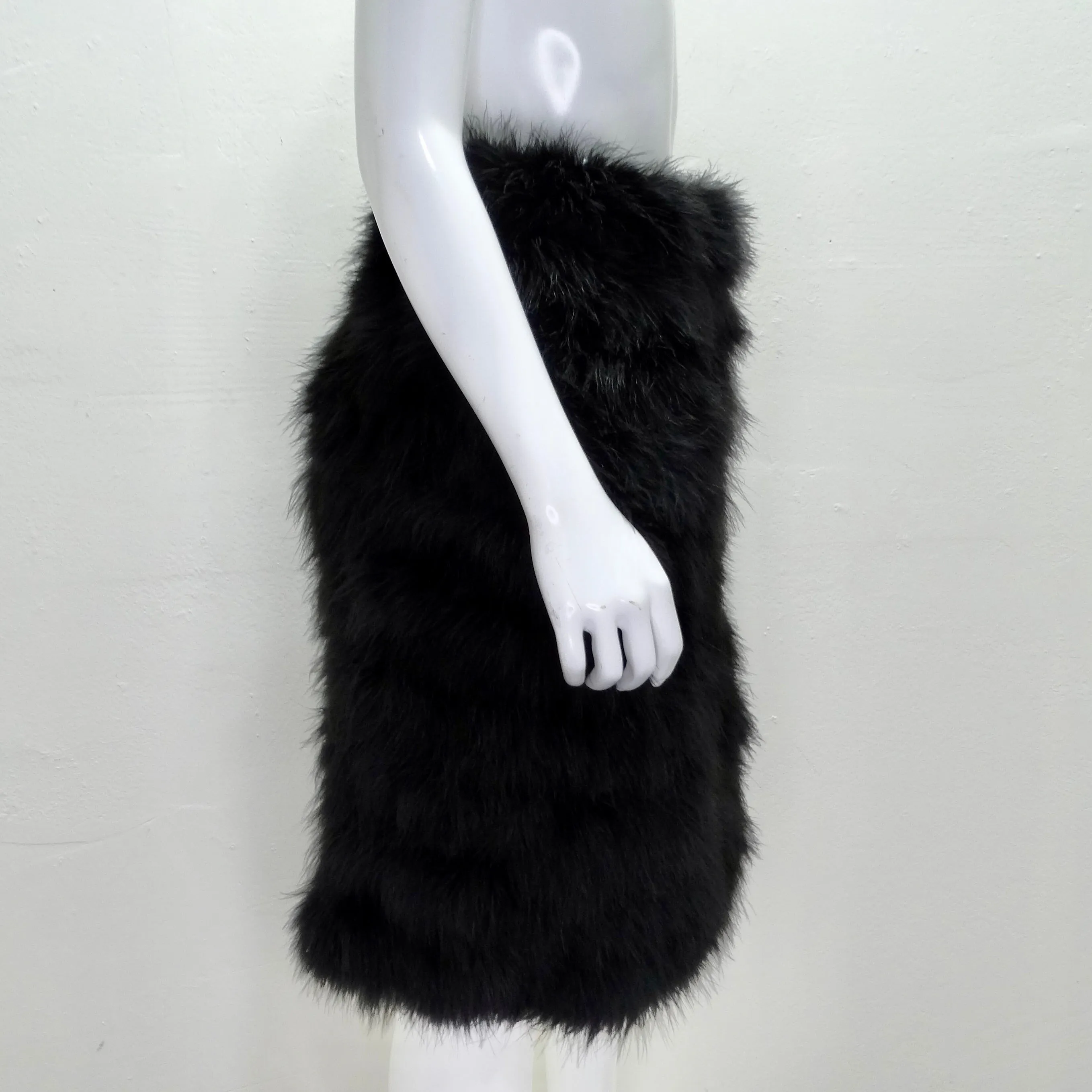 1960s Saks Fifth Avenue Black Marabou Feather Midi Skirt