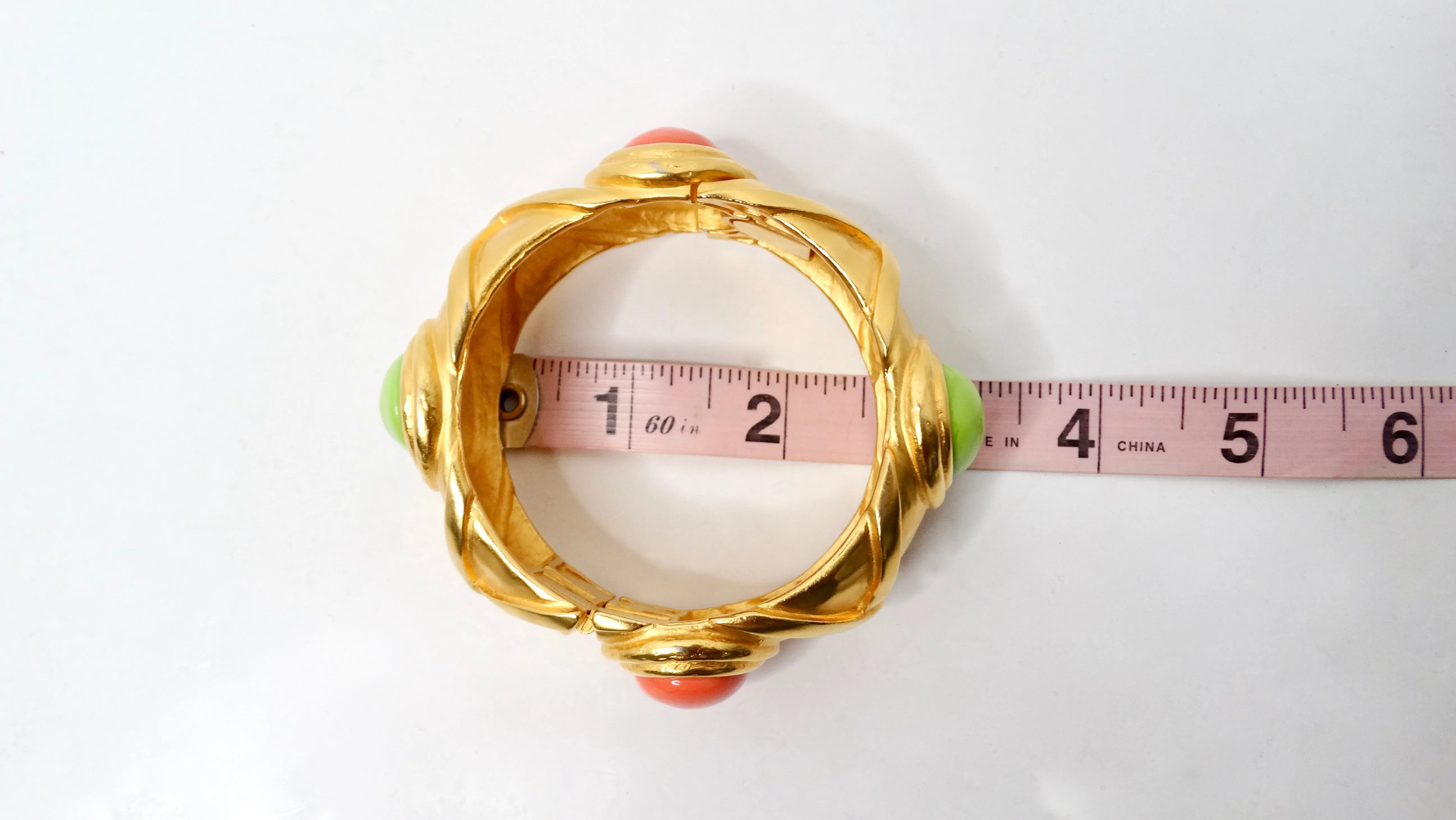 1980s Karl Lagerfeld 18k Gold Plated & Costume Stone Textured Cuff Bracelet