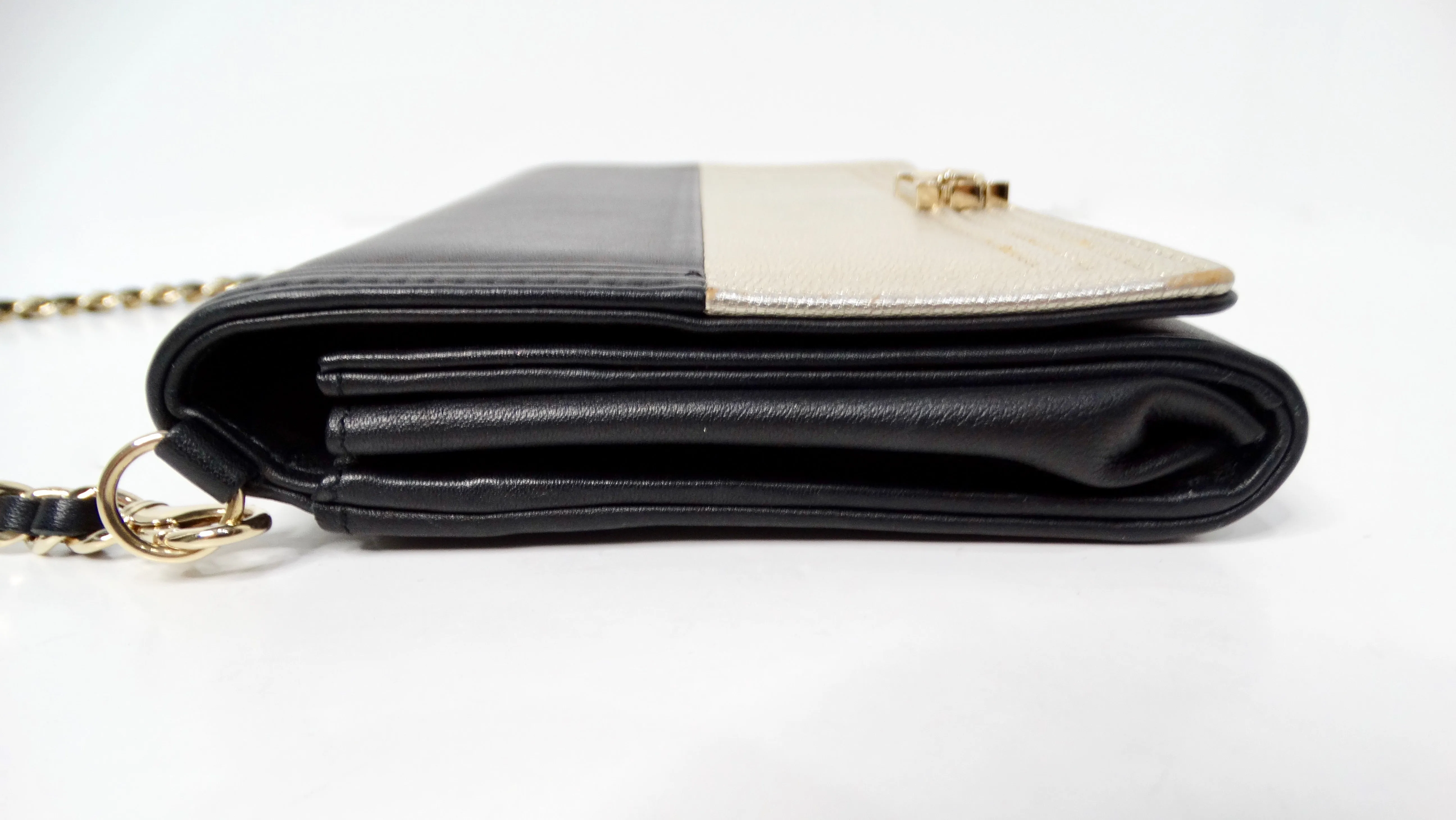 2015 Chanel Two-Toned Metallic Lambskin Boy Clutch With Chain