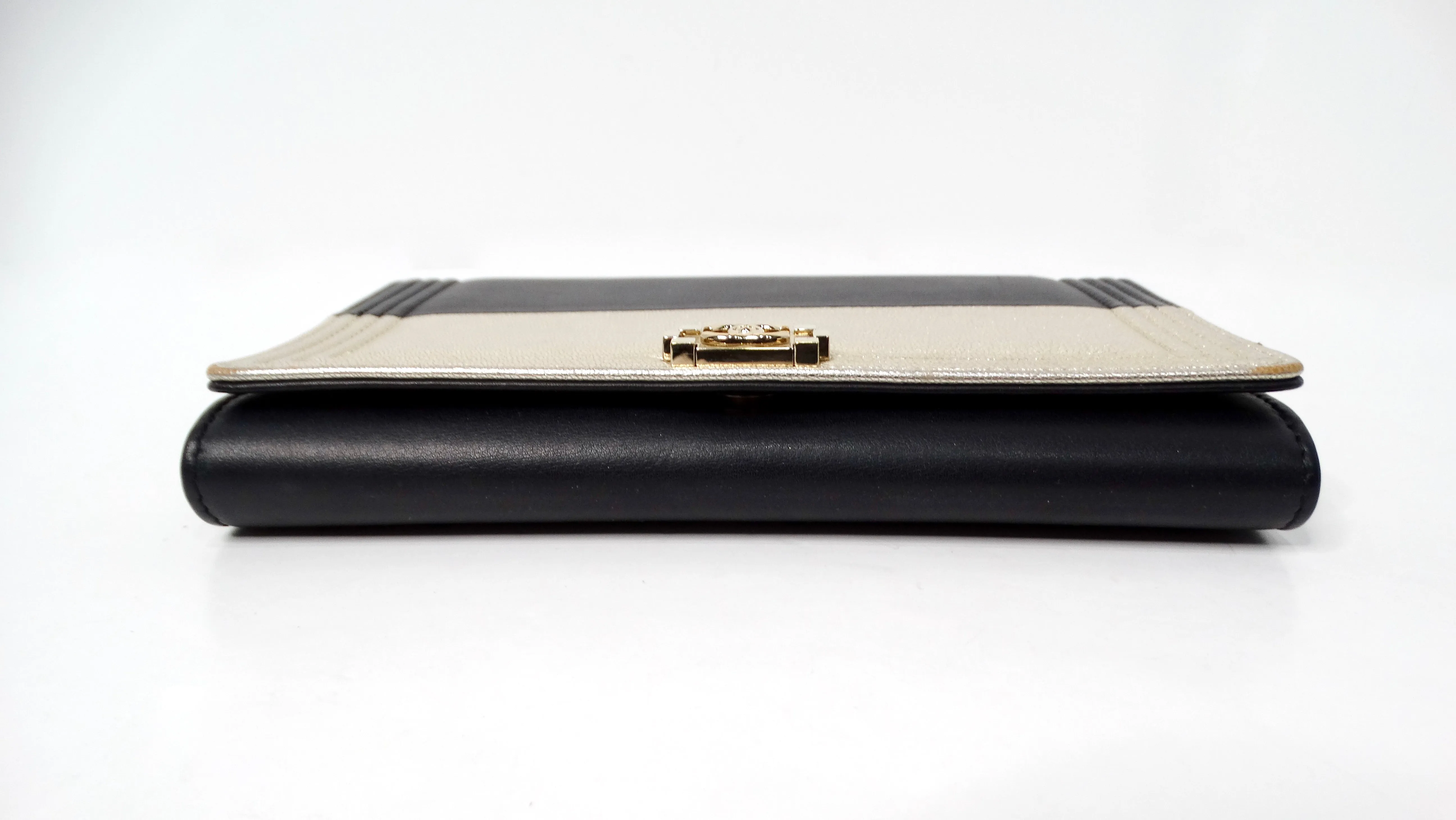 2015 Chanel Two-Toned Metallic Lambskin Boy Clutch With Chain