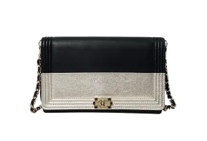 2015 Chanel Two-Toned Metallic Lambskin Boy Clutch With Chain