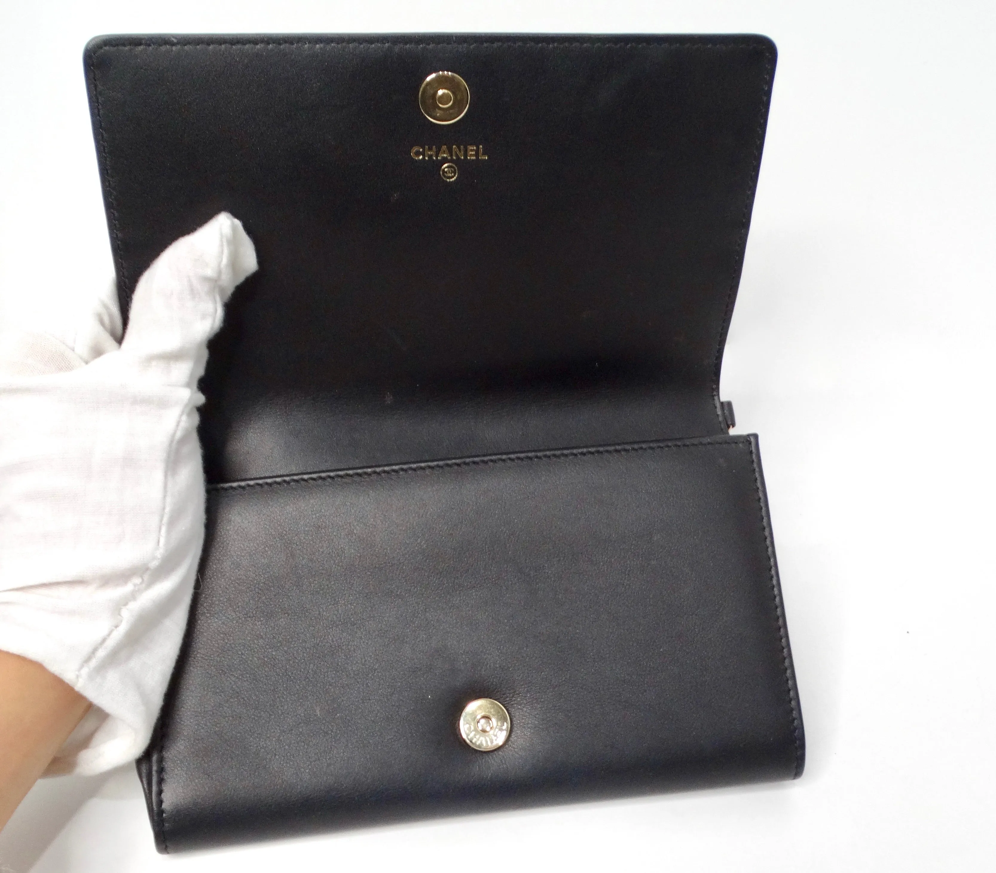 2015 Chanel Two-Toned Metallic Lambskin Boy Clutch With Chain