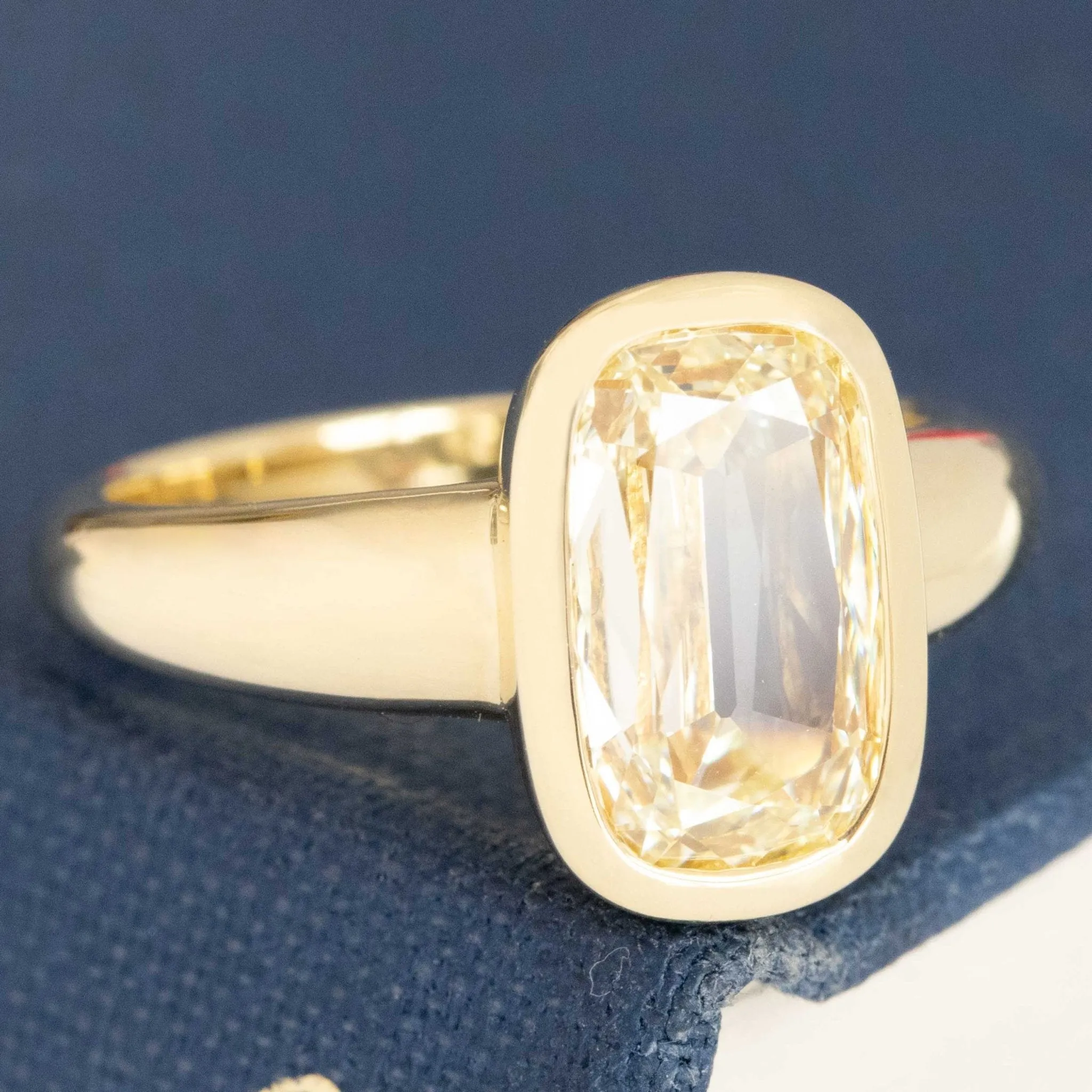 2.01ct Elongated Yellow Cushion Cut Diamond Solitaire