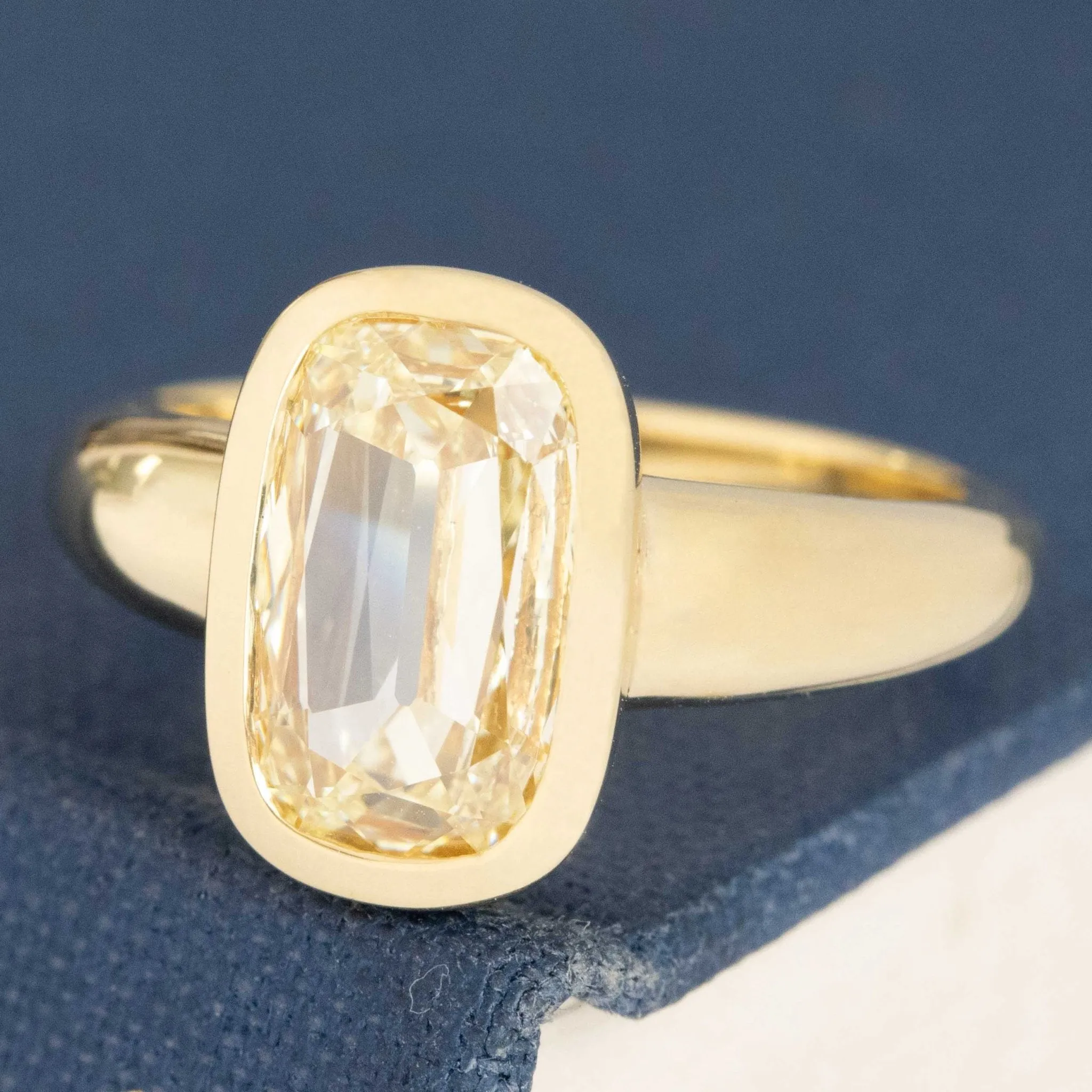 2.01ct Elongated Yellow Cushion Cut Diamond Solitaire