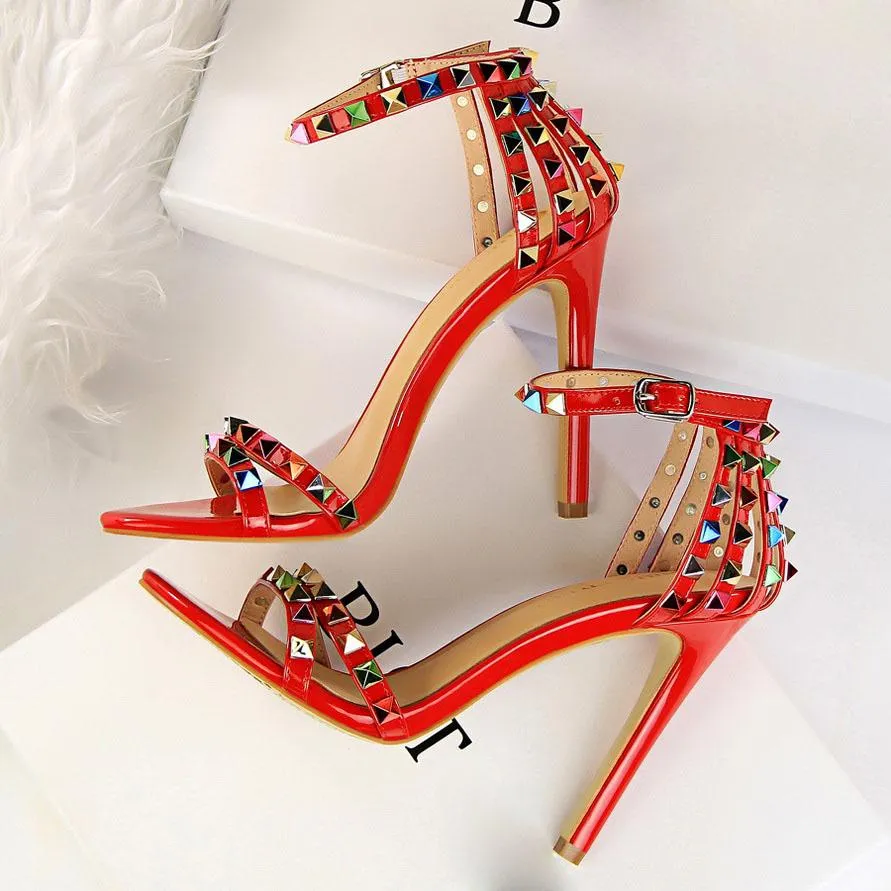 2021 Women 11cm High Heels Rivets Studded Sandals Lady Sandles