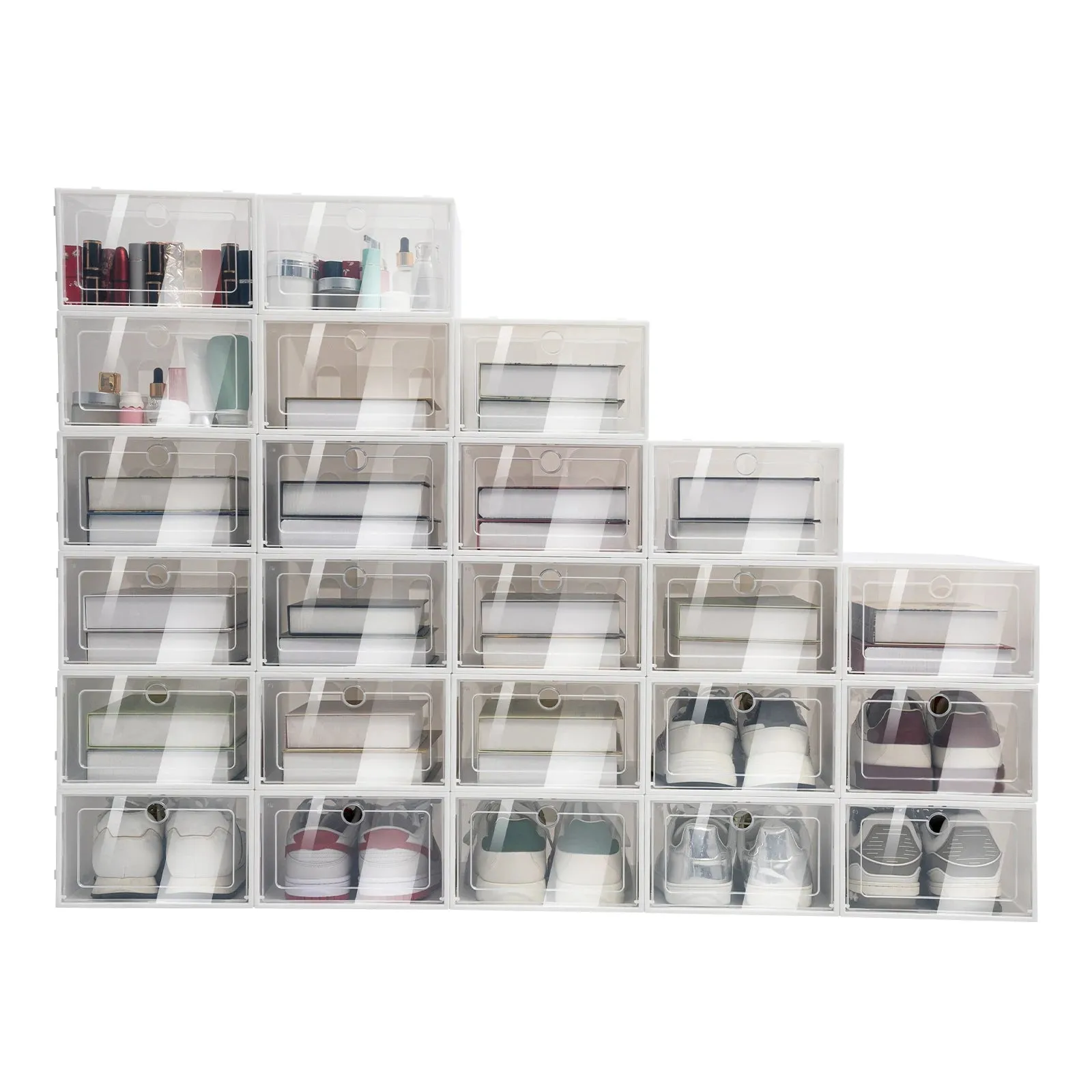 20/24 PCS White Shoe Box Organizer Foldable Storage Plastic Clear Box Stackable