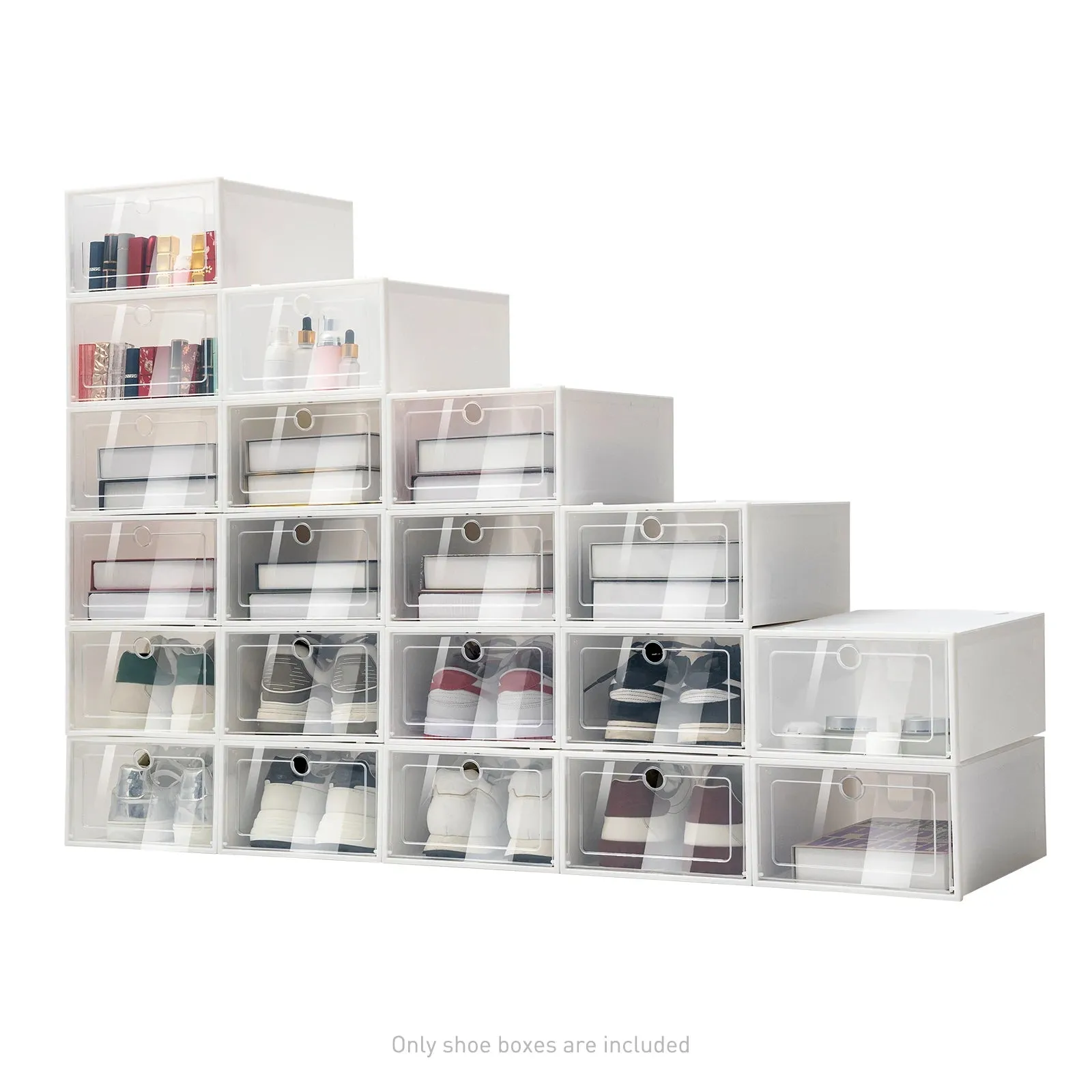 20/24 PCS White Shoe Box Organizer Foldable Storage Plastic Clear Box Stackable