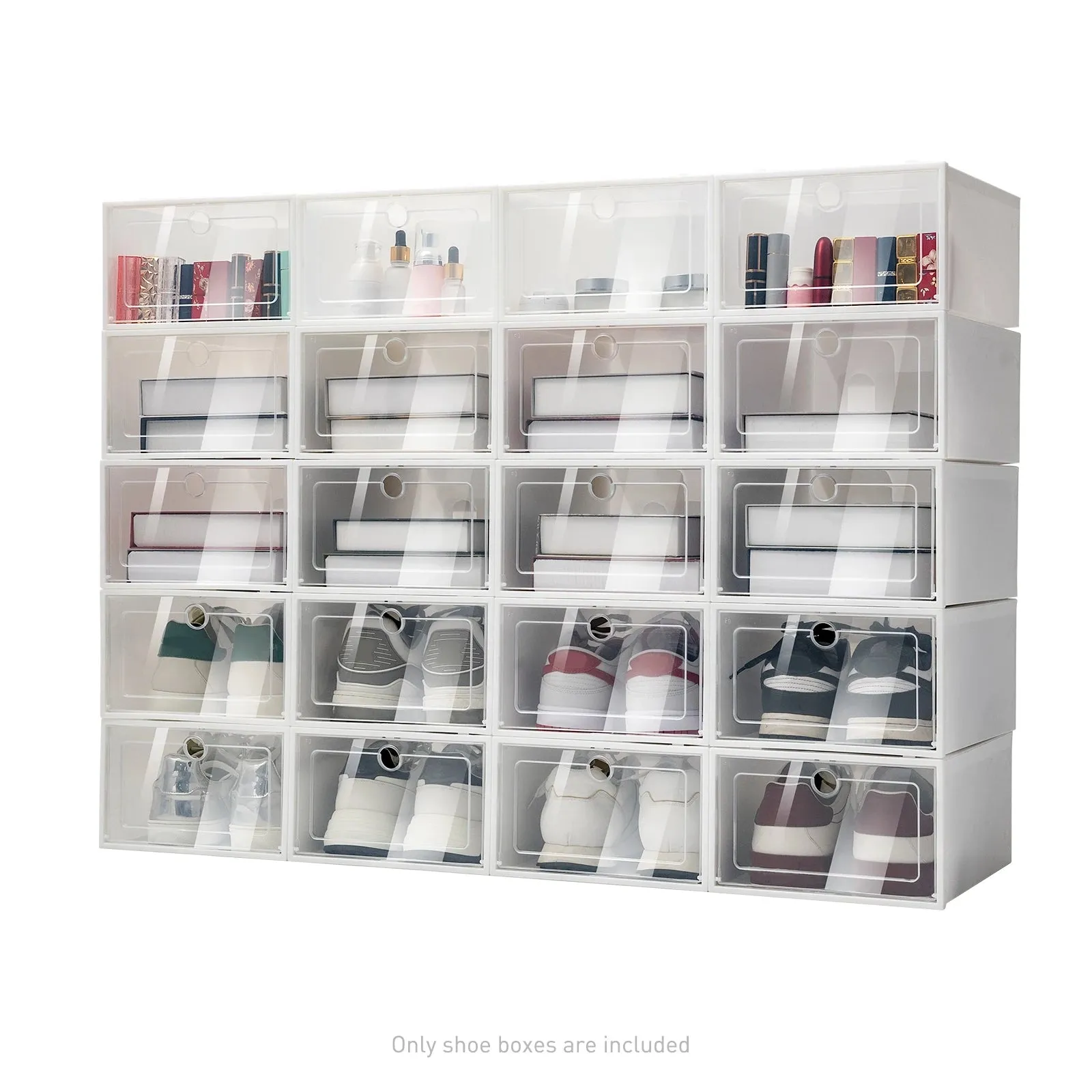 20/24 PCS White Shoe Box Organizer Foldable Storage Plastic Clear Box Stackable