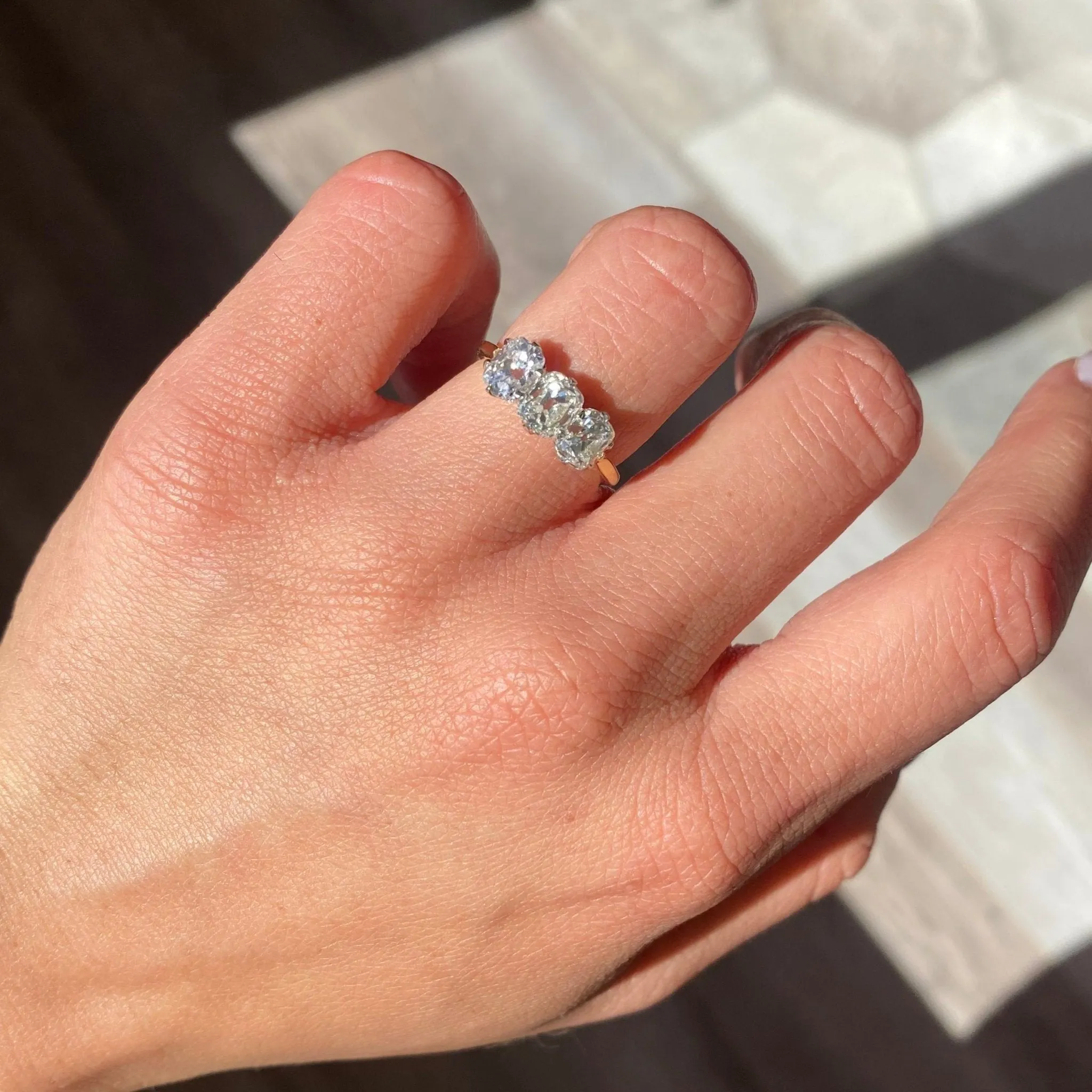 2.31ctw Old Mine Cut Diamond Trilogy Ring