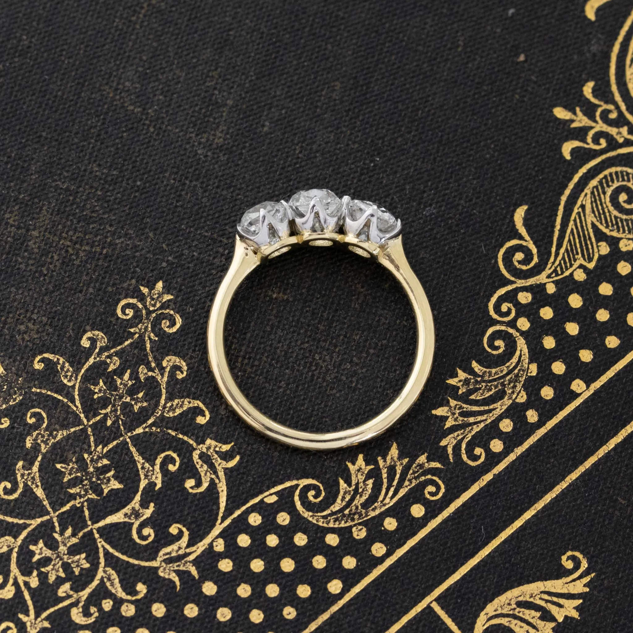 2.31ctw Old Mine Cut Diamond Trilogy Ring