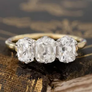 2.31ctw Old Mine Cut Diamond Trilogy Ring