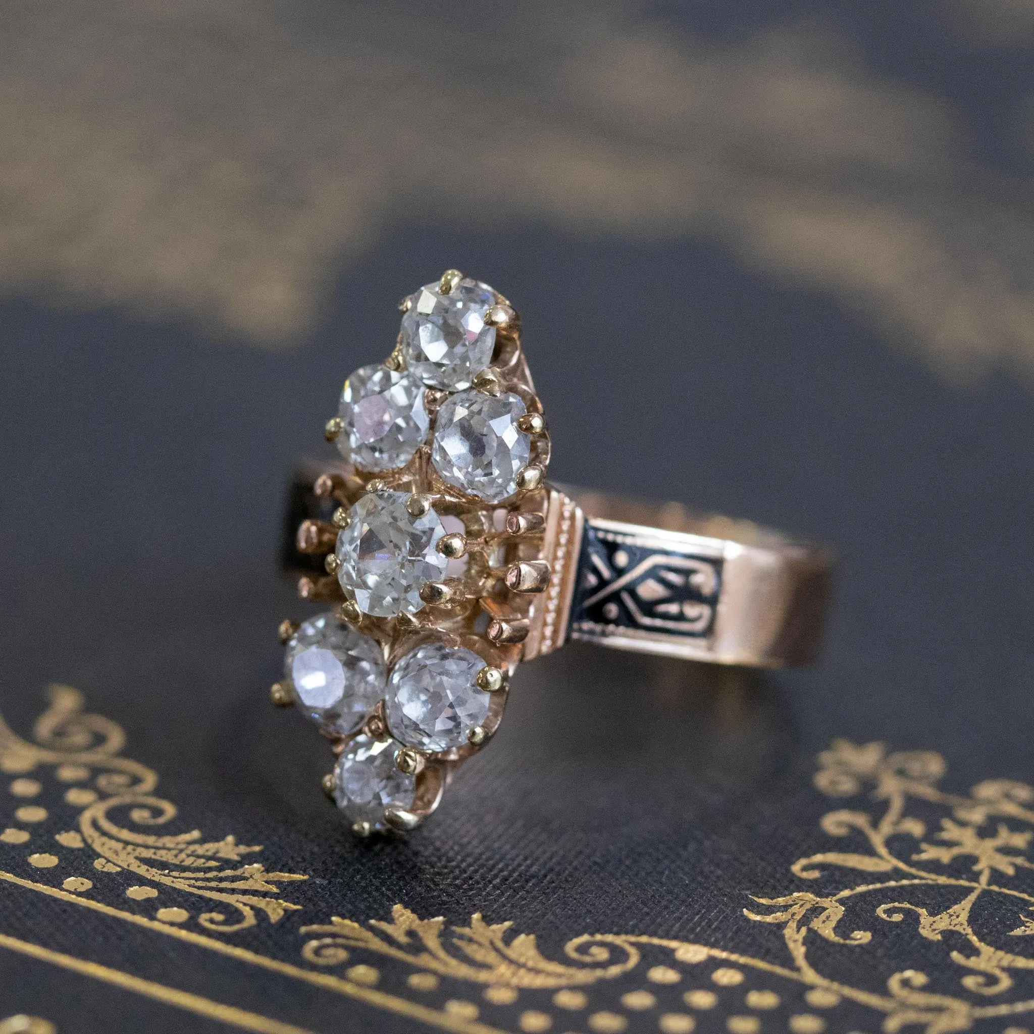 2.35ctw Old Mine and Cushion Cut Victorian Cluster Ring