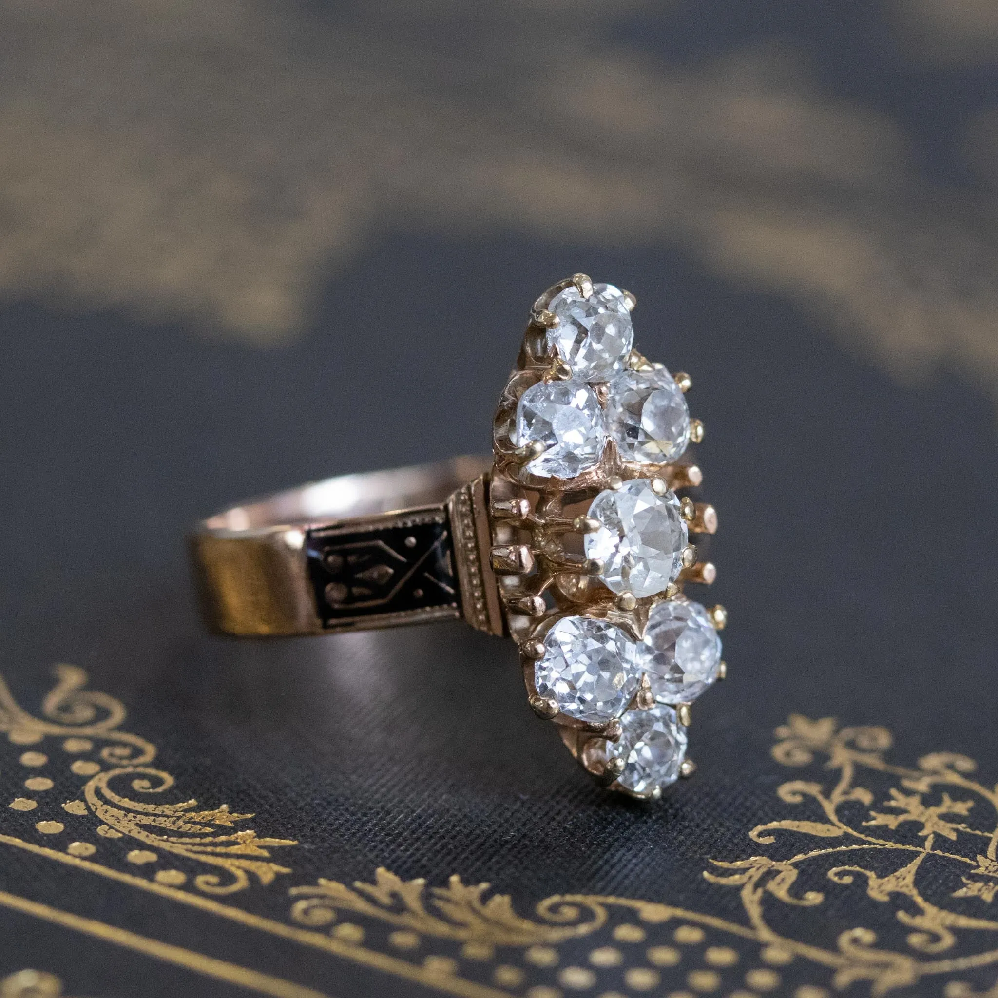 2.35ctw Old Mine and Cushion Cut Victorian Cluster Ring
