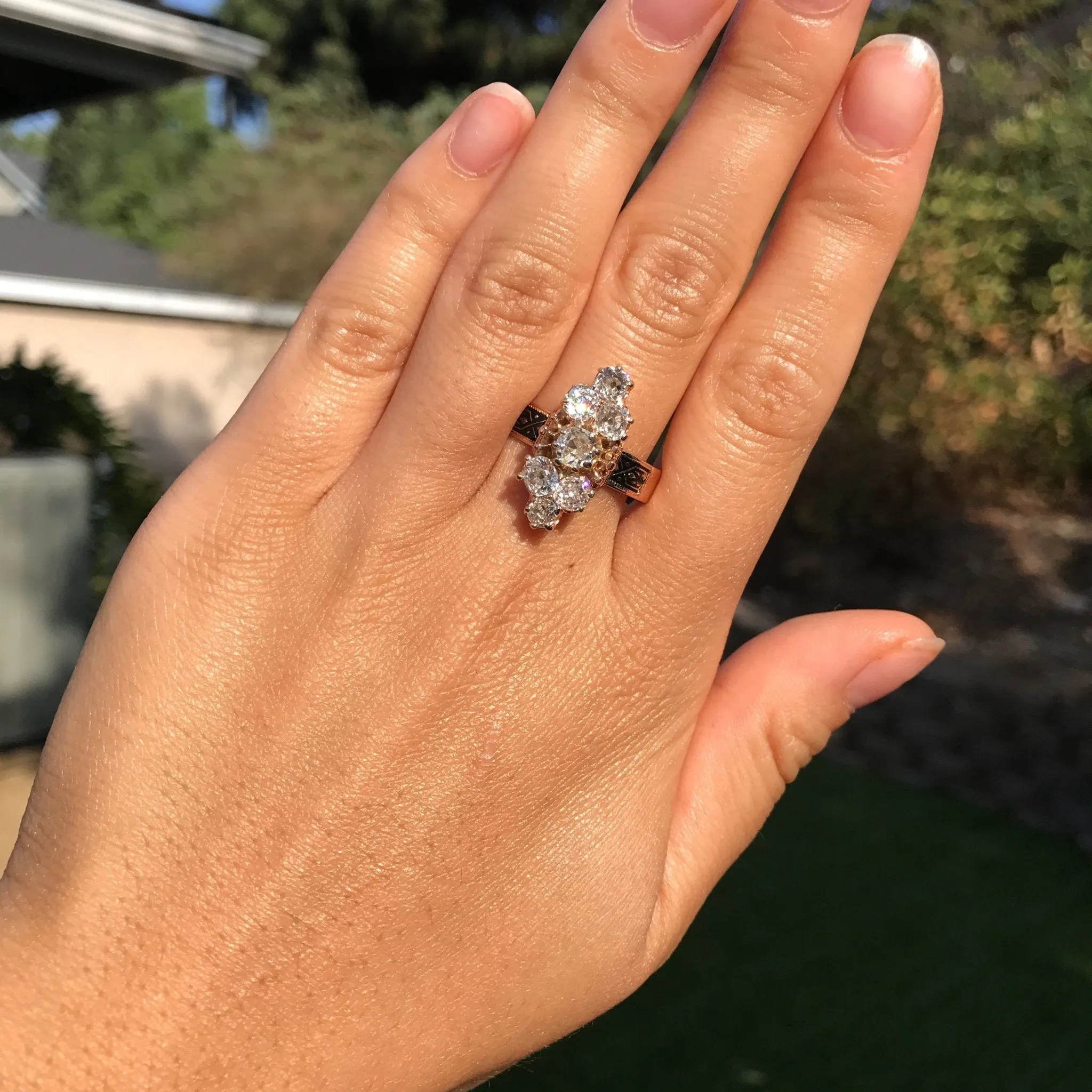 2.35ctw Old Mine and Cushion Cut Victorian Cluster Ring