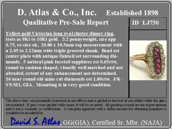 2.45ctw Victorian Diamond and Sapphire Oval Cluster Dinner Ring