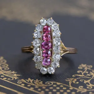 2.45ctw Victorian Diamond and Sapphire Oval Cluster Dinner Ring