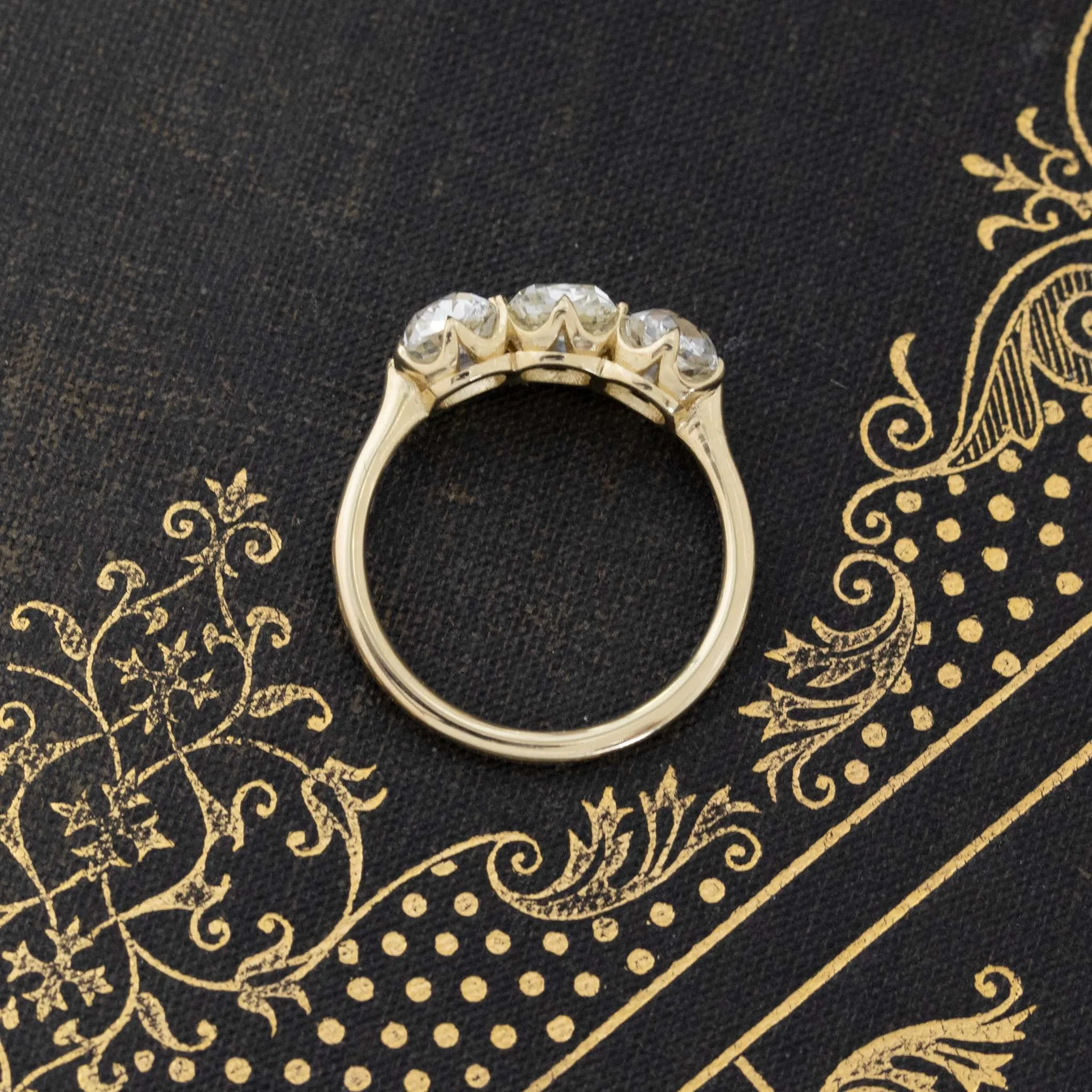 2.78ctw Old Mine Cut Diamond Trilogy Ring