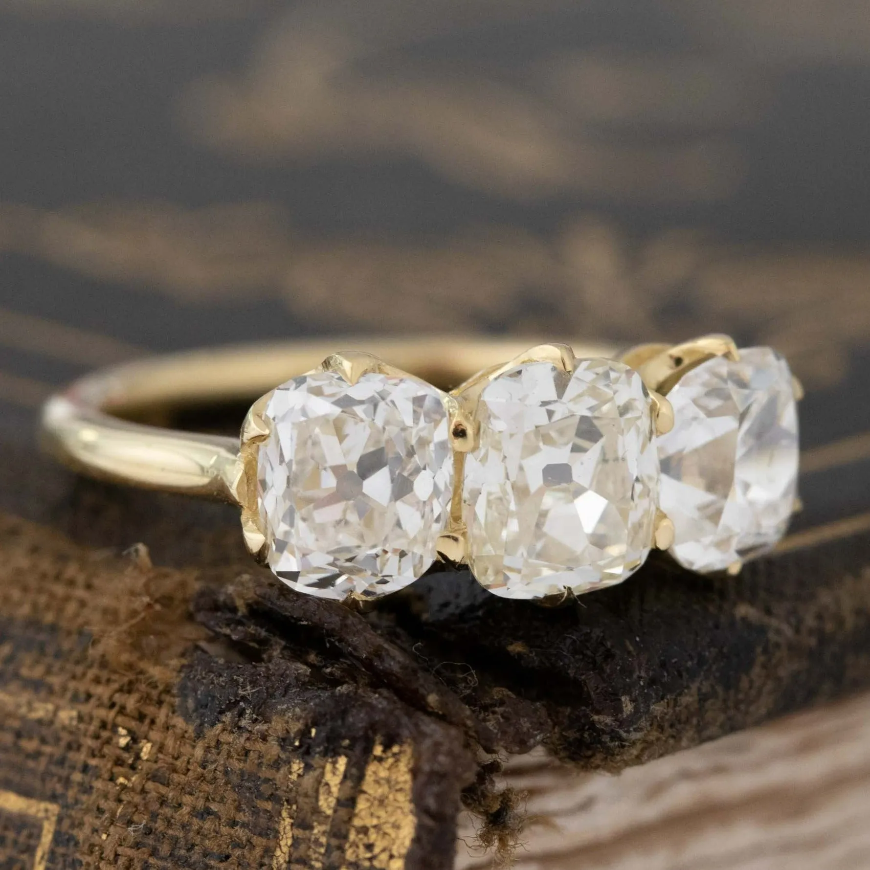 2.78ctw Old Mine Cut Diamond Trilogy Ring