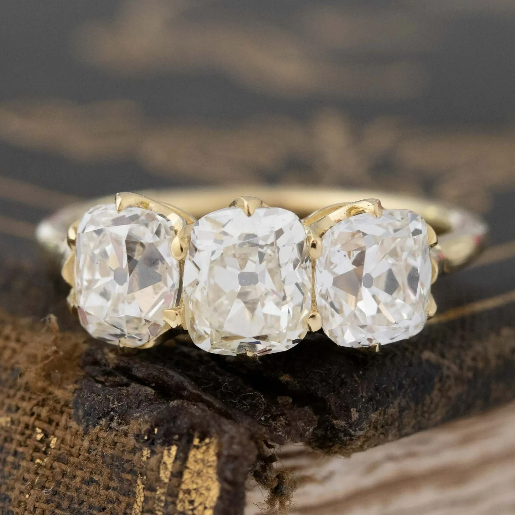 2.78ctw Old Mine Cut Diamond Trilogy Ring