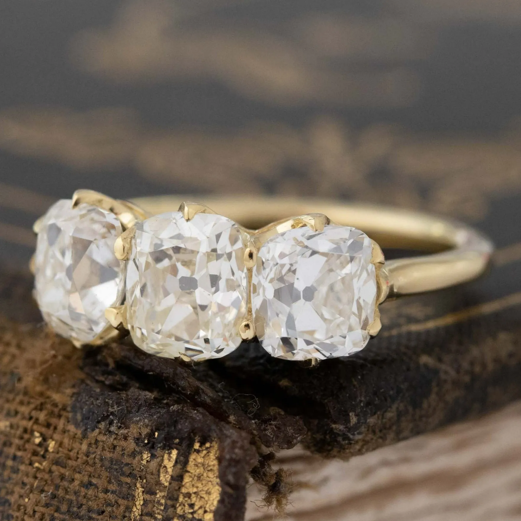 2.78ctw Old Mine Cut Diamond Trilogy Ring