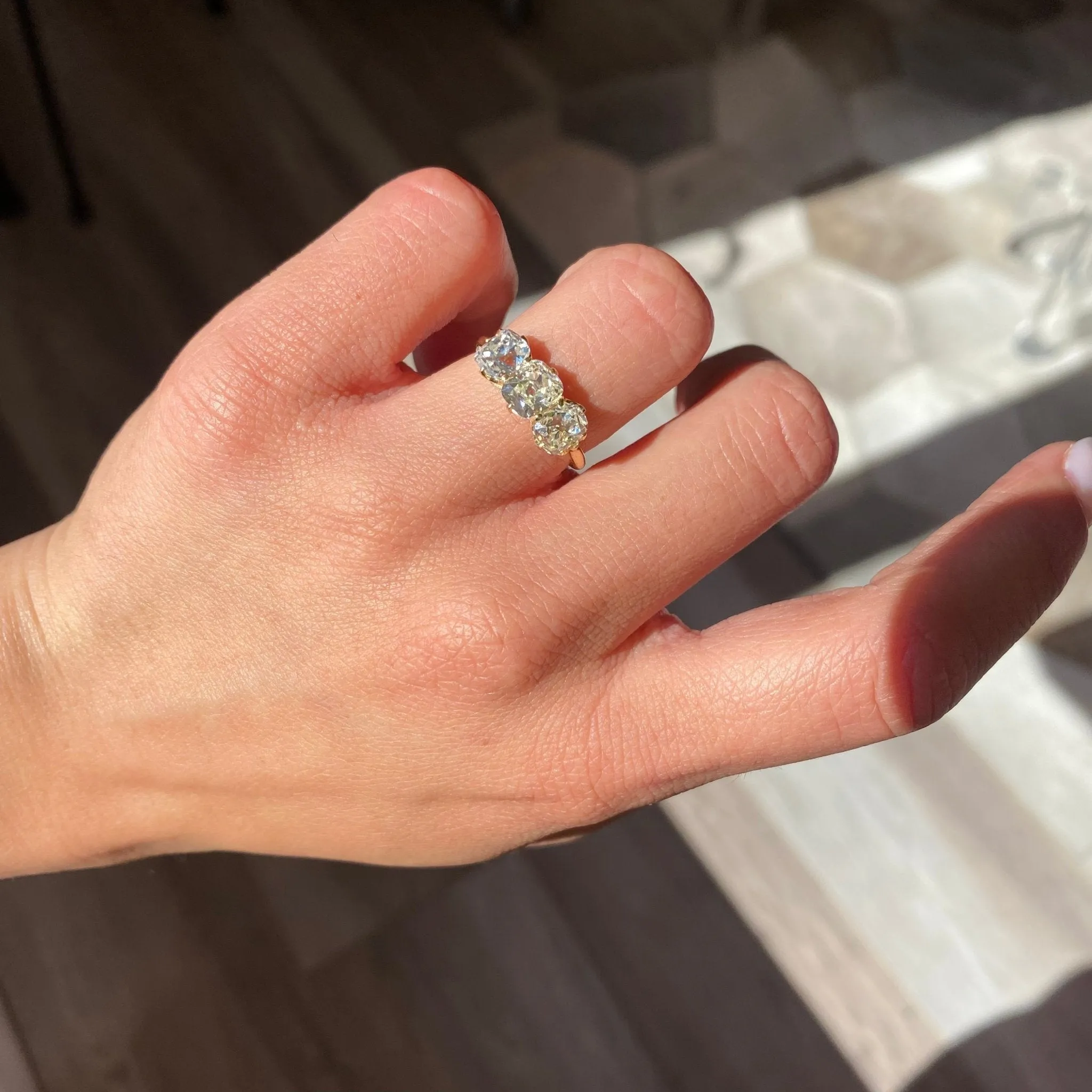 2.78ctw Old Mine Cut Diamond Trilogy Ring