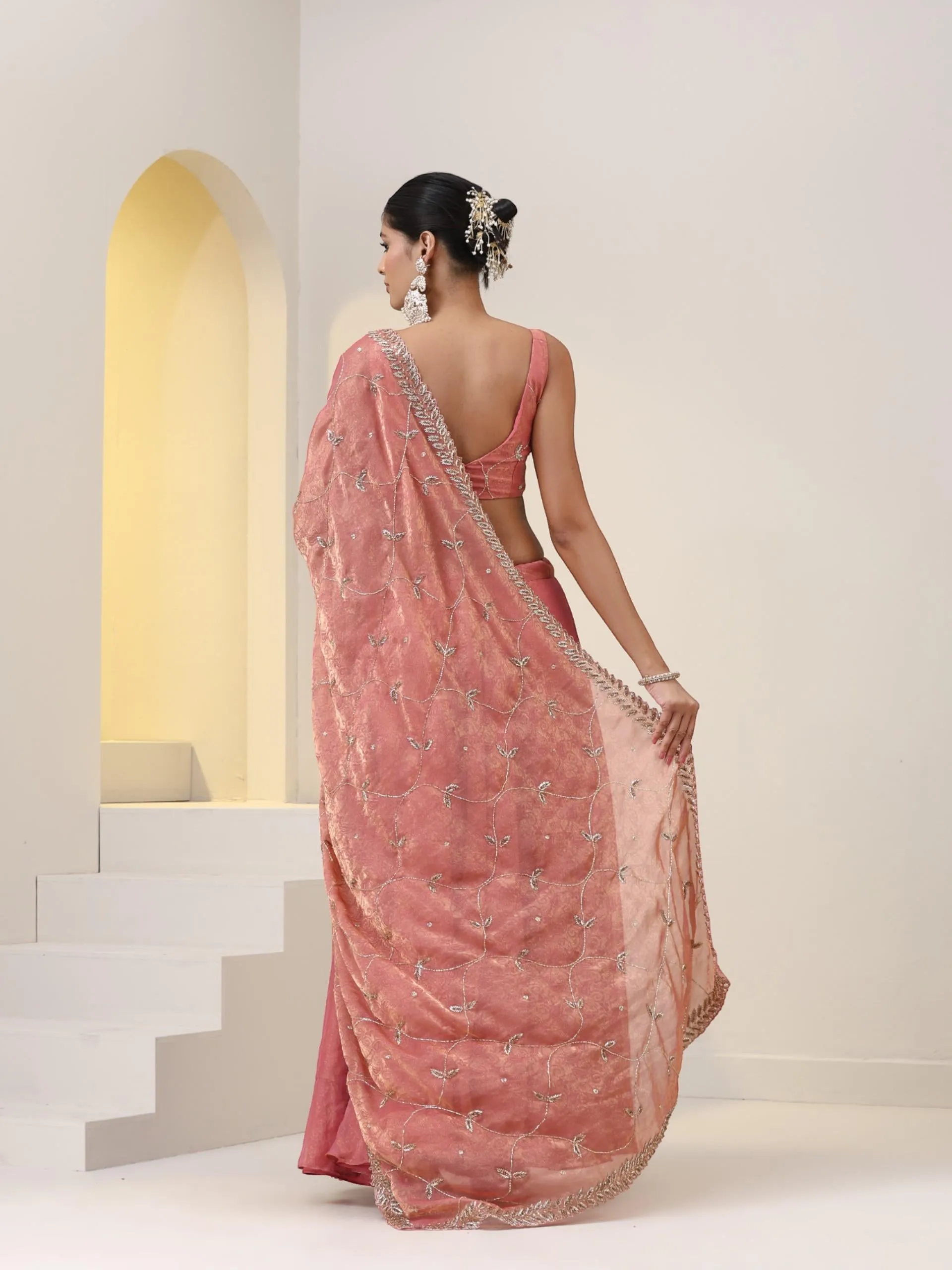 3 pc SET - Pink Paisley Sharara Lehenga with Cut Dana Embroidery on Blouse Fabric and Dupatta