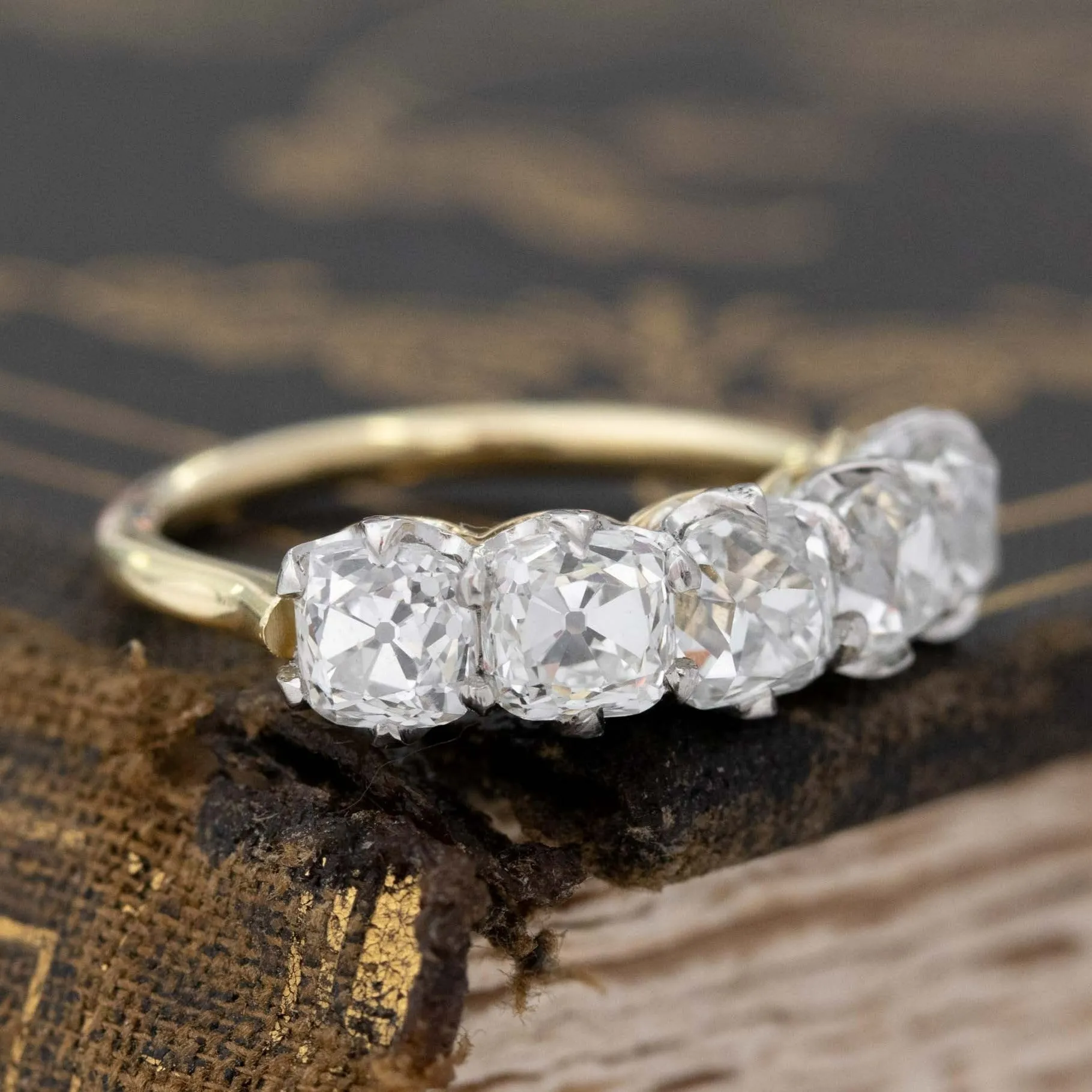 3.09ctw Old Mine Cut Diamond 5-Stone Band