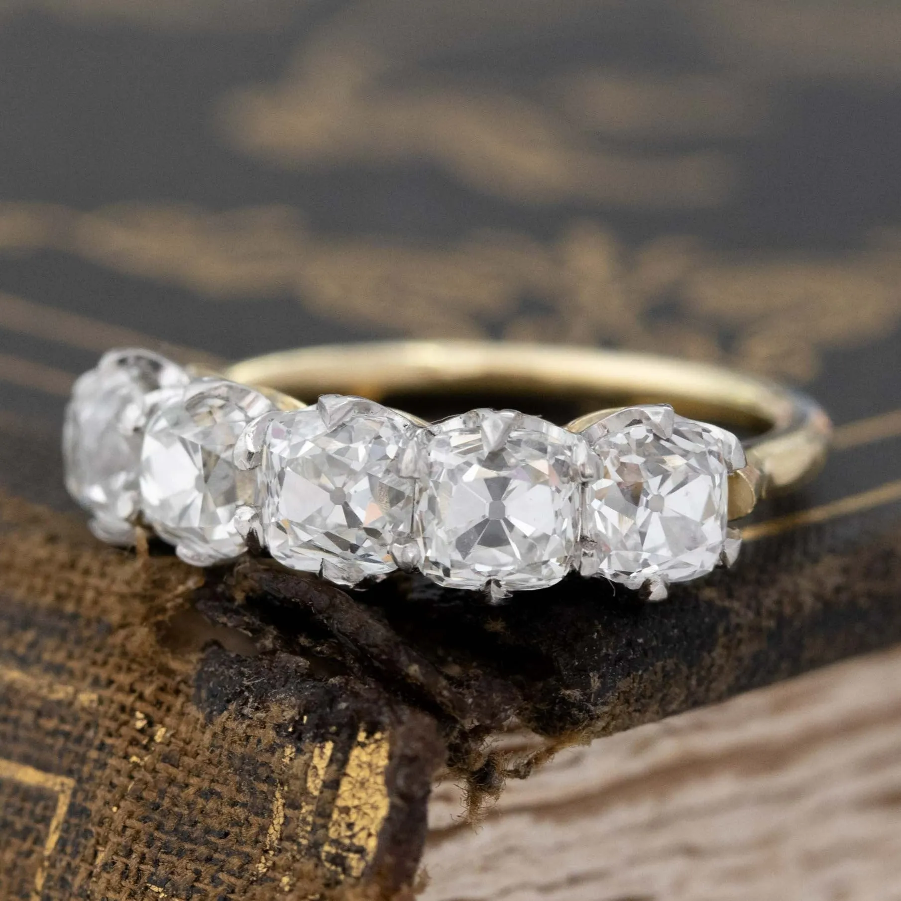 3.09ctw Old Mine Cut Diamond 5-Stone Band