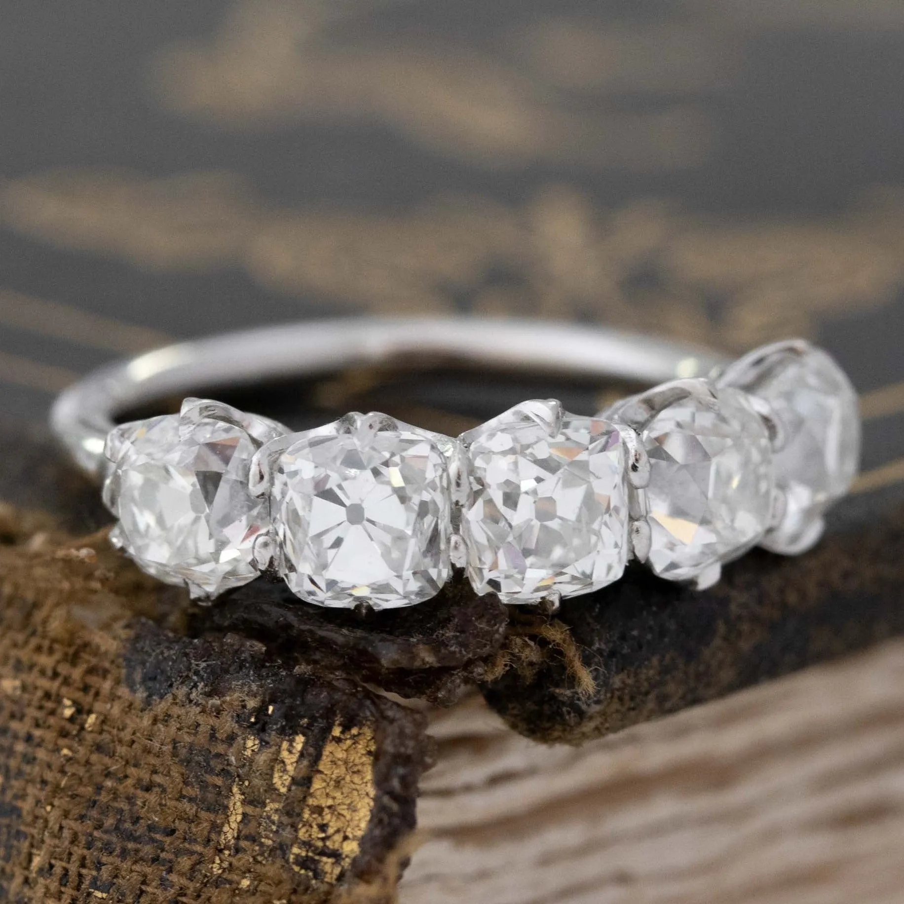3.10ctw Old Mine Cut Diamond 5-Stone Band