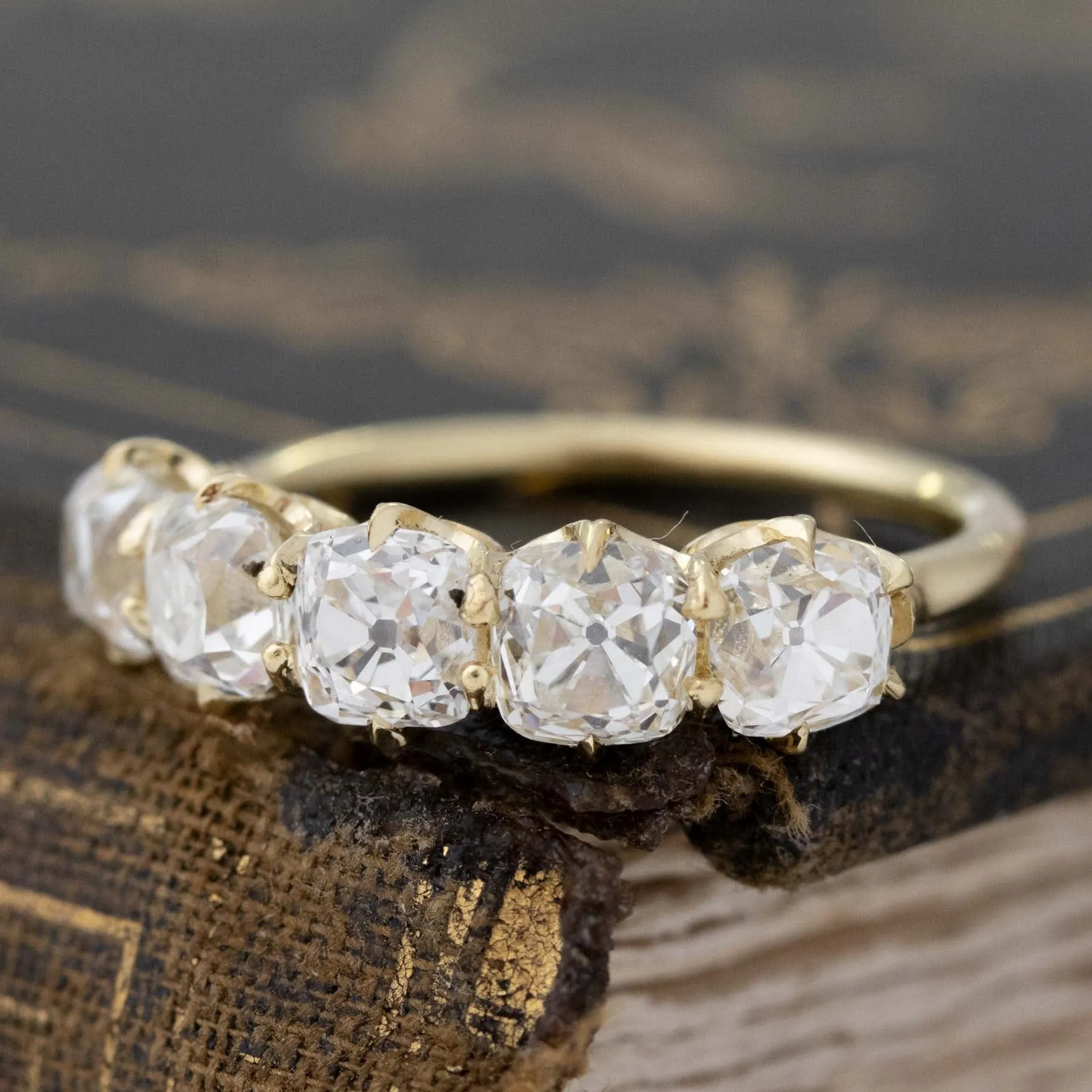 3.16ctw Old Mine Cut Diamond 5-Stone Band