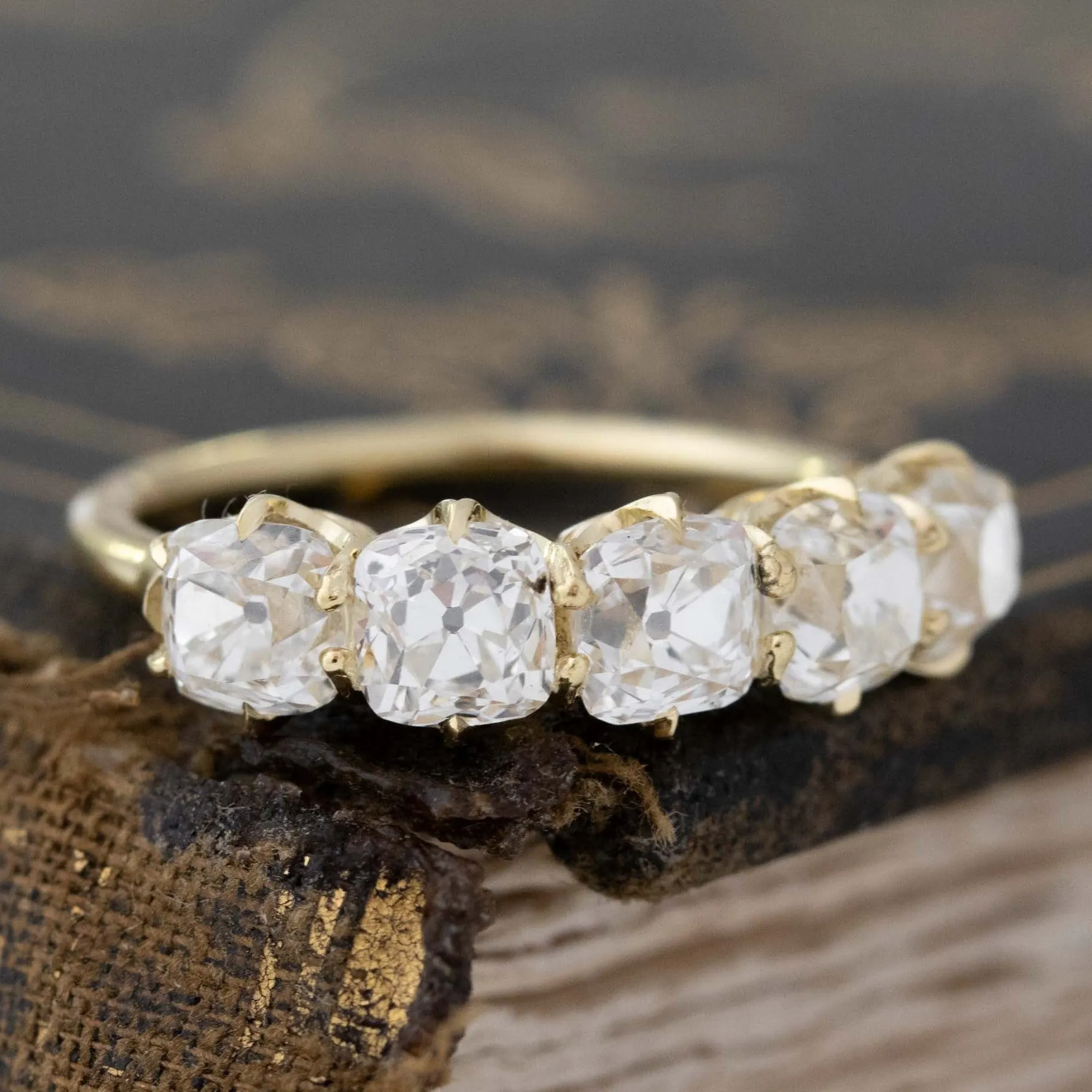 3.16ctw Old Mine Cut Diamond 5-Stone Band