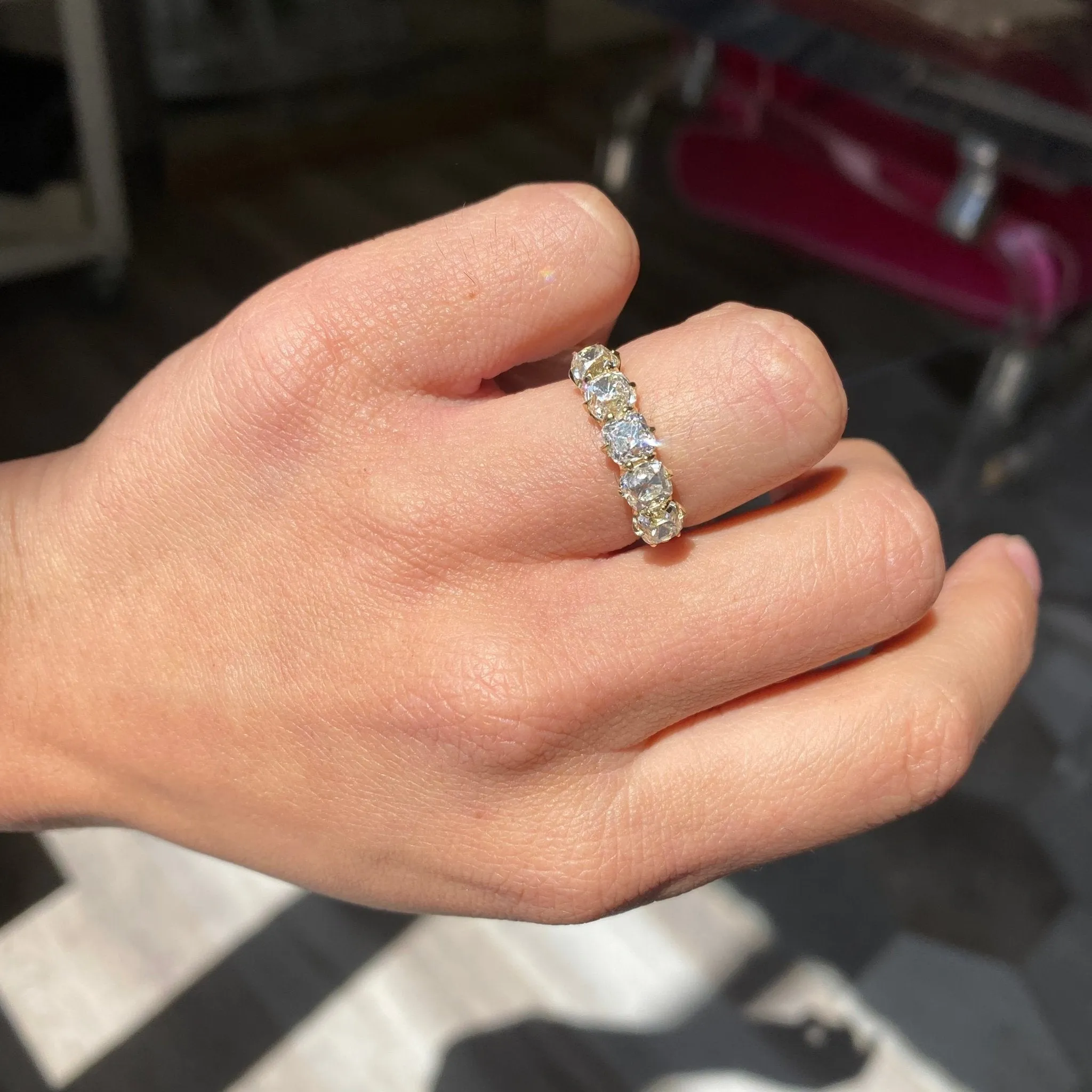 3.16ctw Old Mine Cut Diamond 5-Stone Band