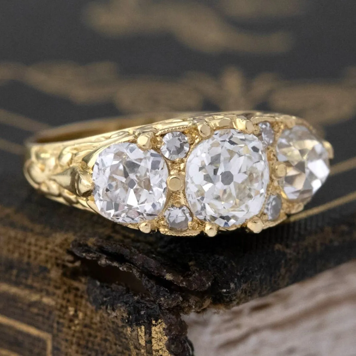 3.17ctw Victorian Revival Old Mine Cut Diamond Trilogy Ring