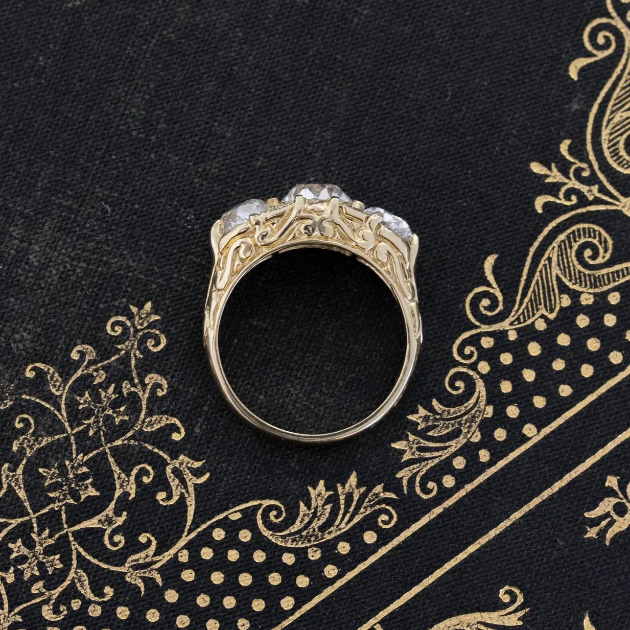 3.17ctw Victorian Revival Old Mine Cut Diamond Trilogy Ring