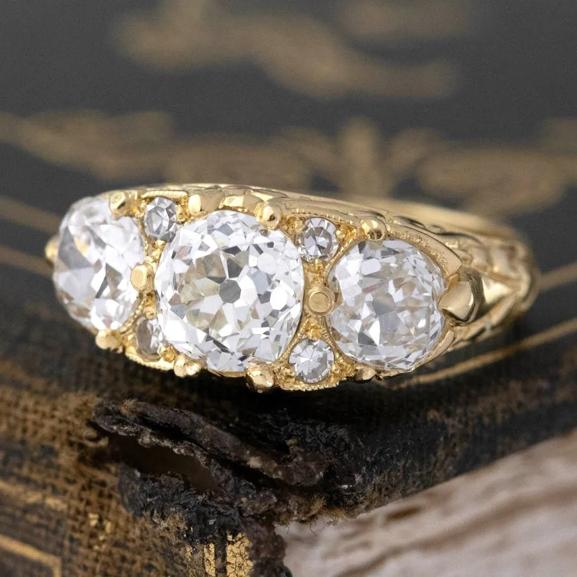 3.17ctw Victorian Revival Old Mine Cut Diamond Trilogy Ring