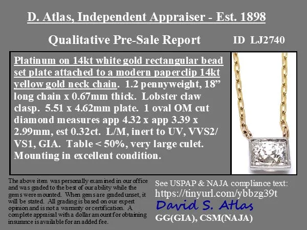 .32ct Antique Oval Mine Cut Diamond Conversion Pendant