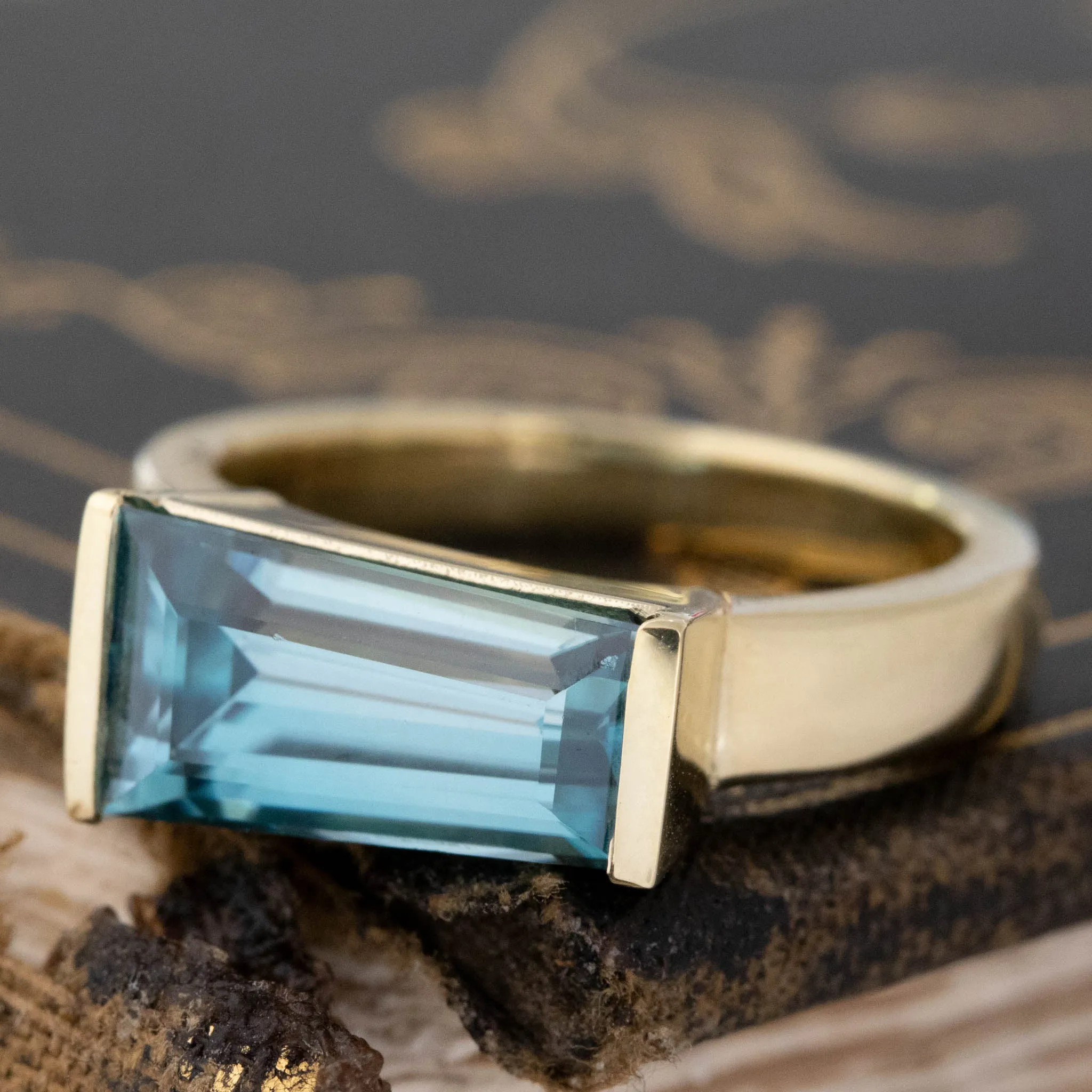 4.66ct Tapered Blue Zircon Half-Bezel Solitaire