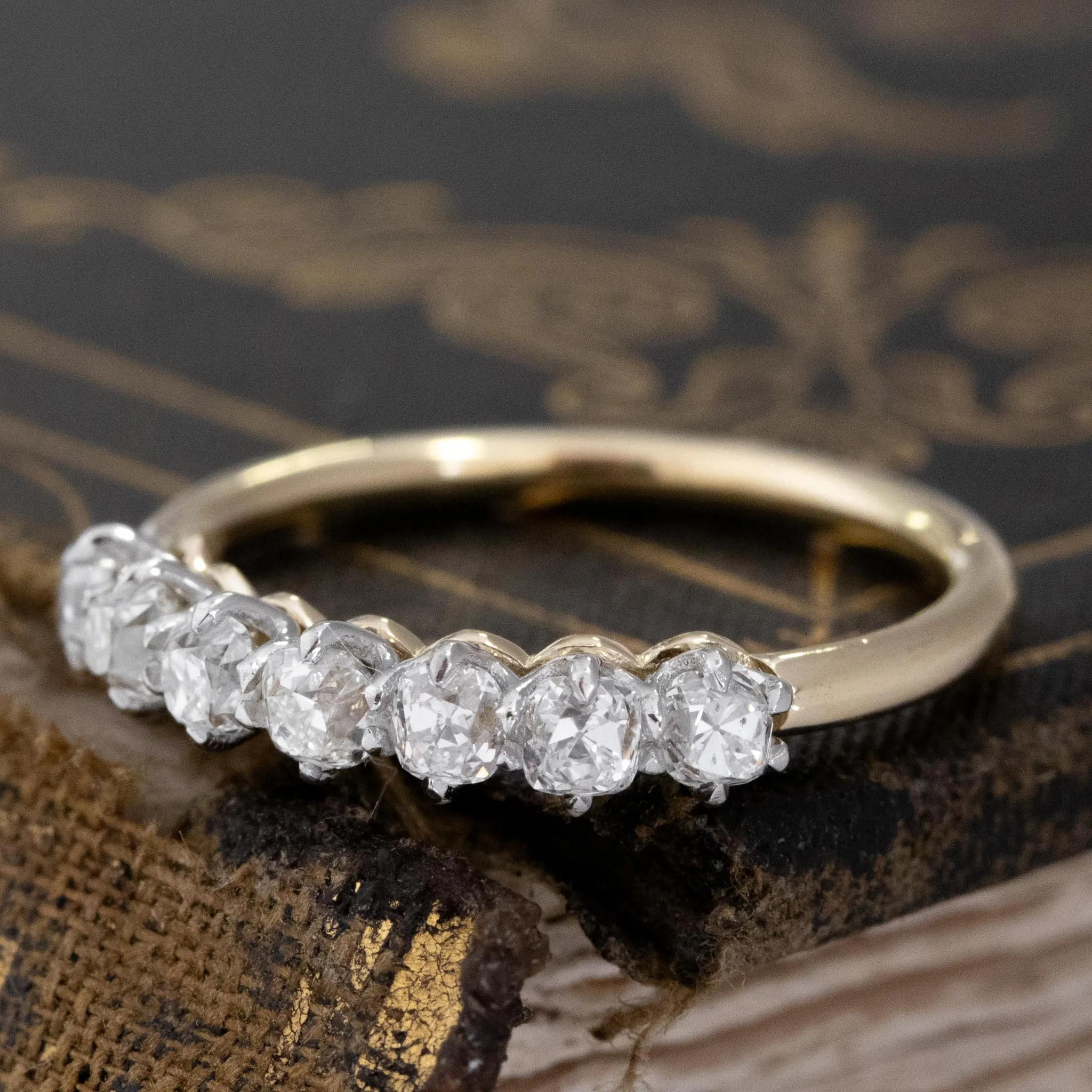 .75ctw Old Mine Cut Diamond 7-Stone Half-Hoop Band