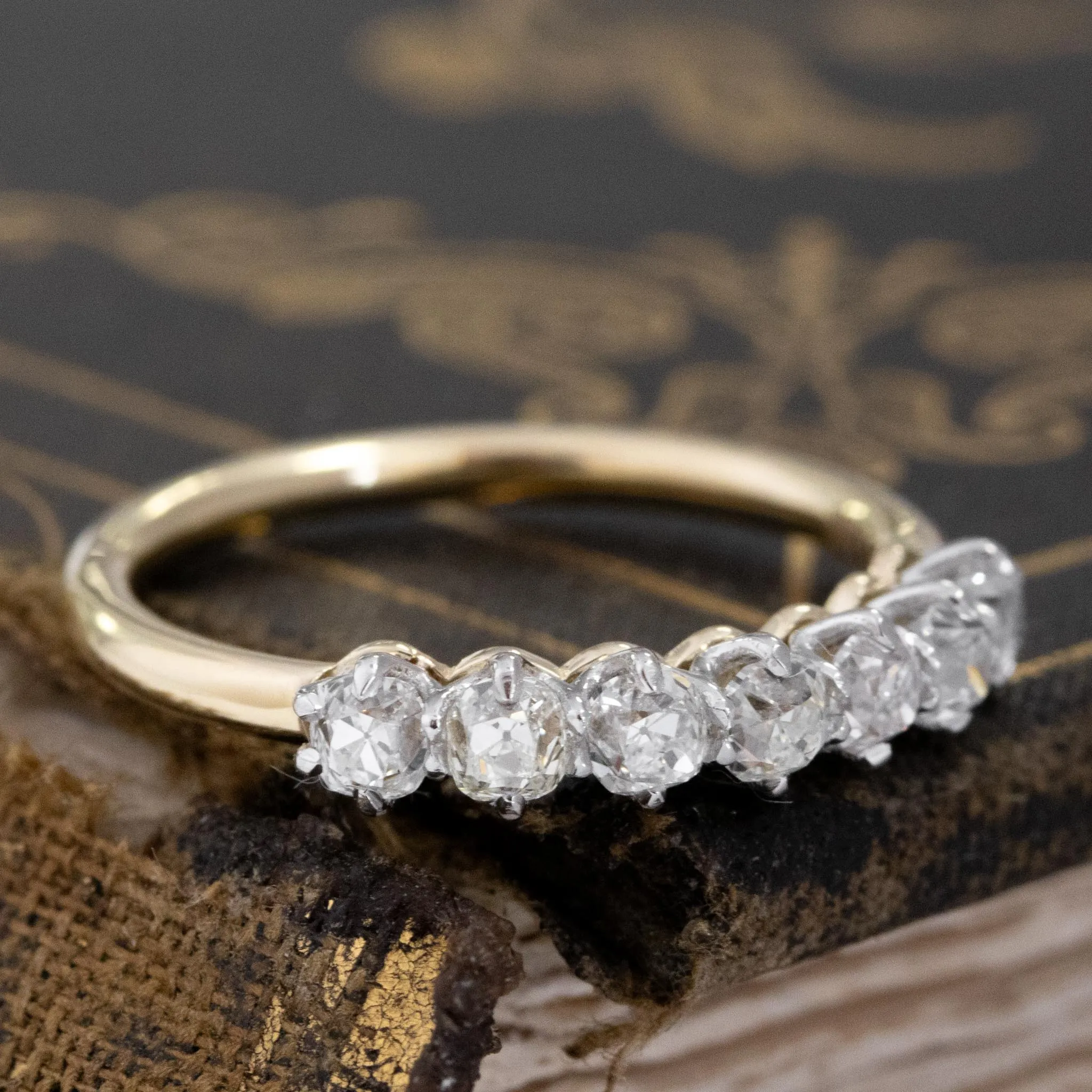 .75ctw Old Mine Cut Diamond 7-Stone Half-Hoop Band