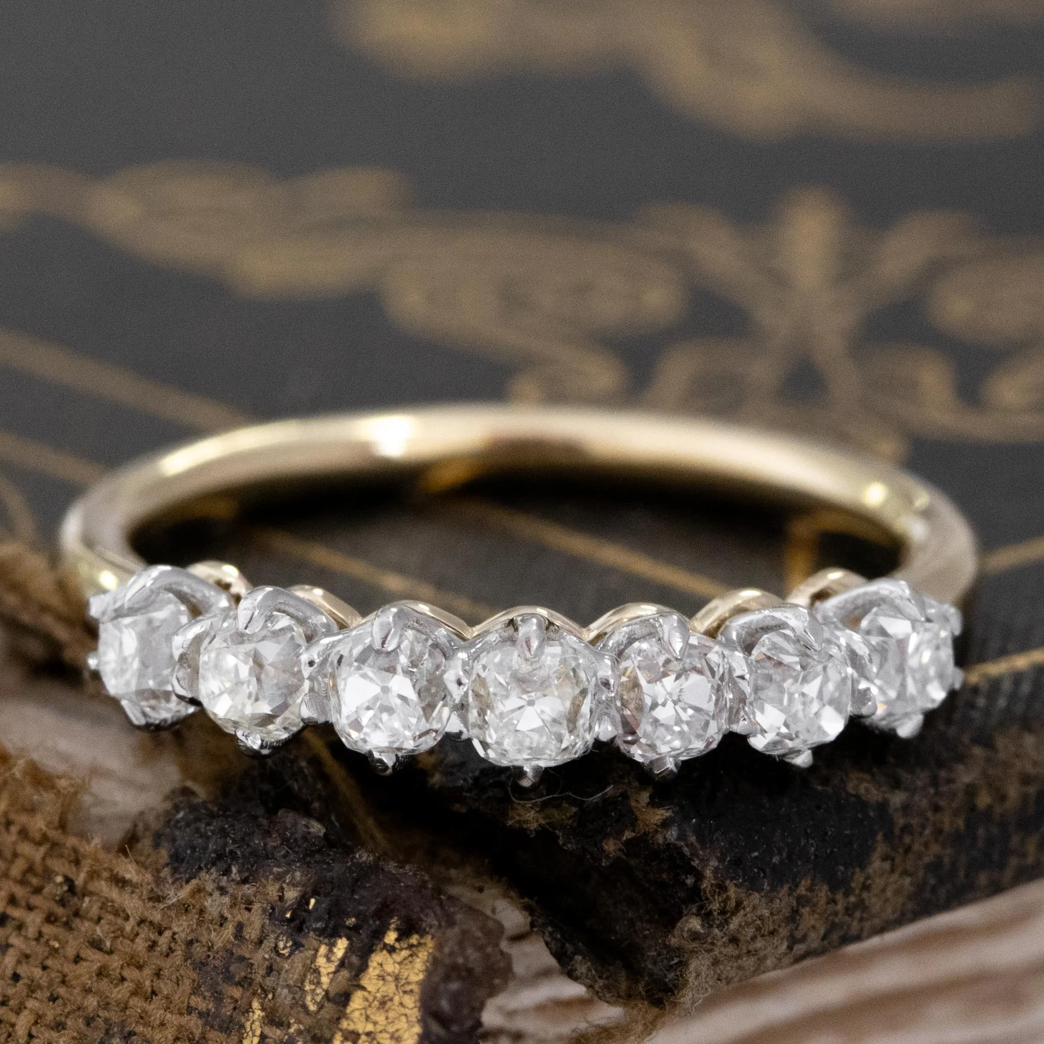 .75ctw Old Mine Cut Diamond 7-Stone Half-Hoop Band
