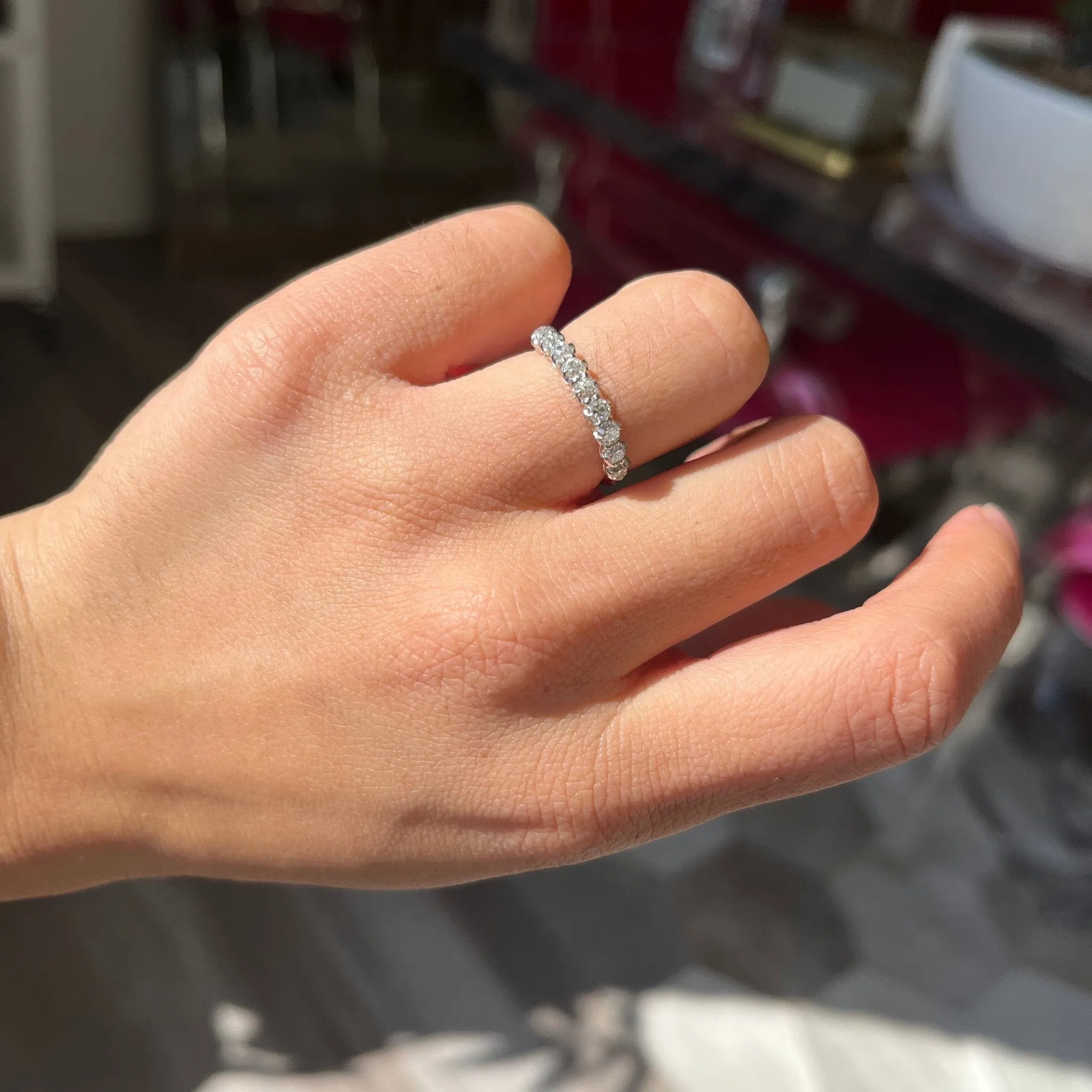 .77ctw Petite Old Mine Cut Diamond Half-Hoop Band