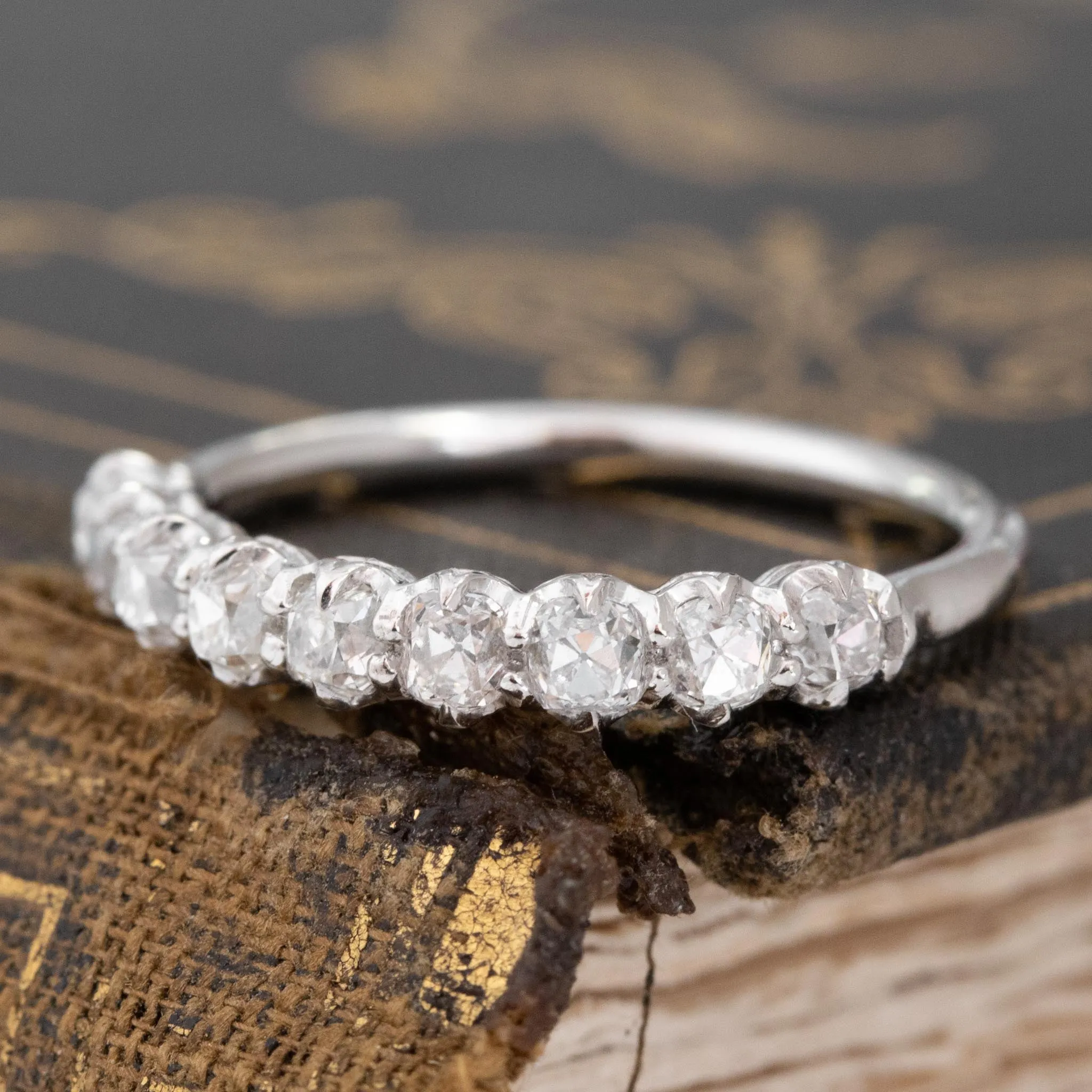 .77ctw Petite Old Mine Cut Diamond Half-Hoop Band