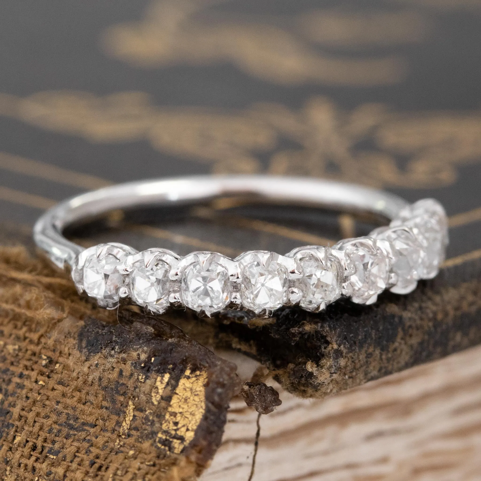 .77ctw Petite Old Mine Cut Diamond Half-Hoop Band
