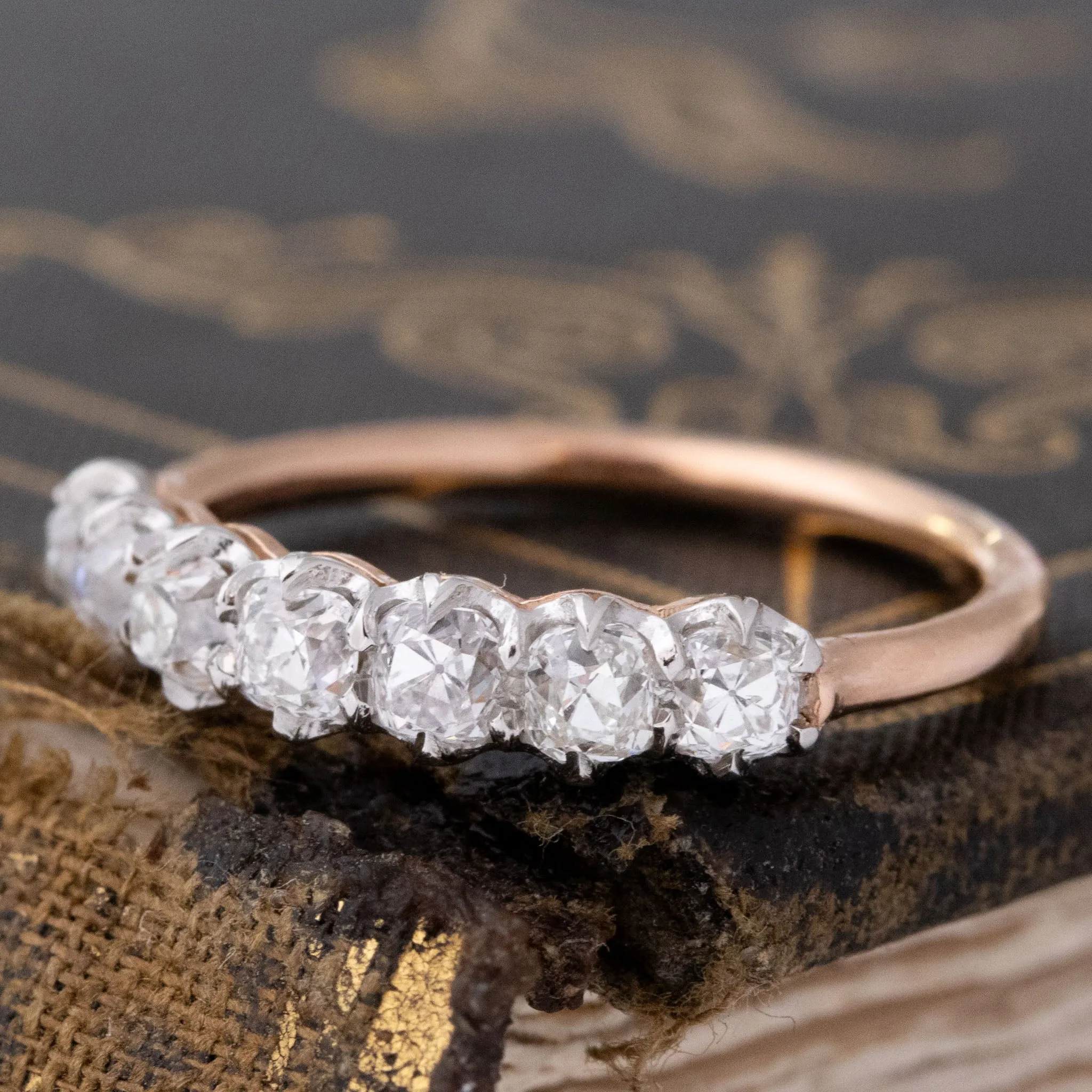 .96ctw Old Mine Cut Diamond 7-Stone Band