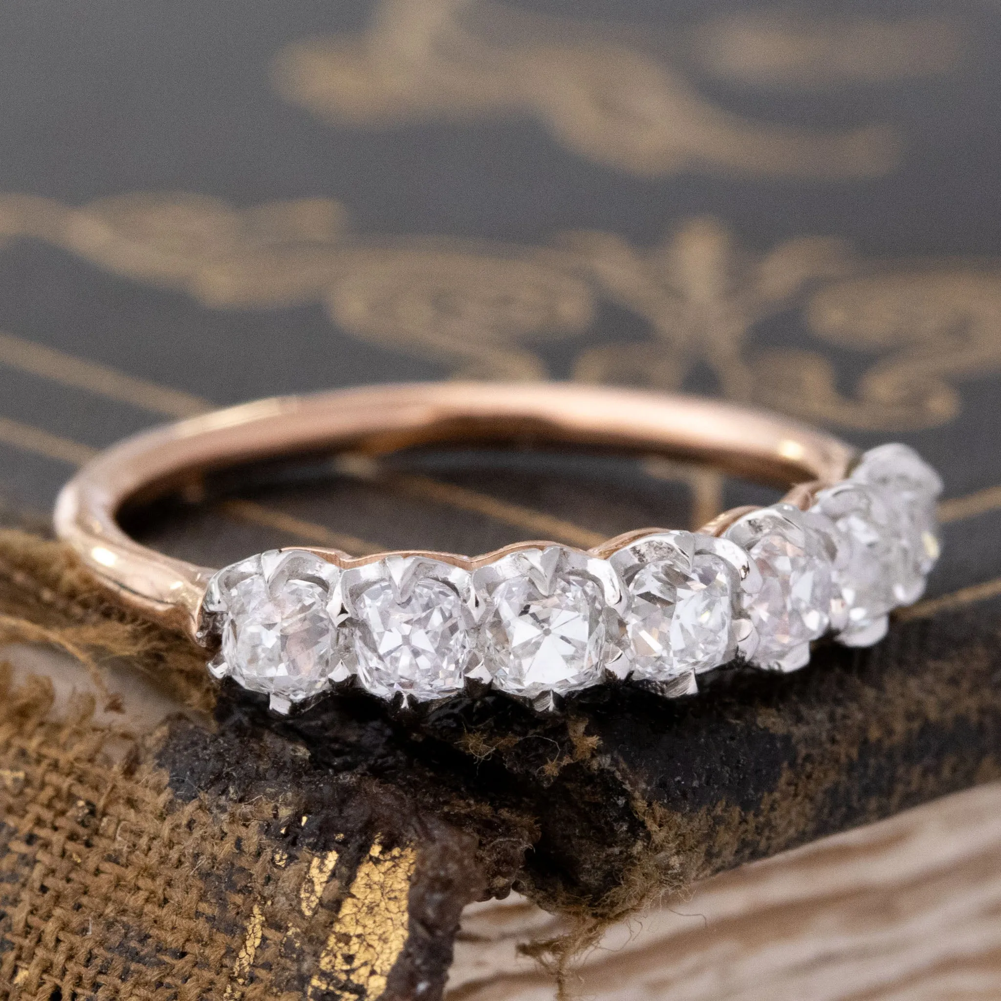 .96ctw Old Mine Cut Diamond 7-Stone Band