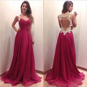 A Line Junior See Through Back Sweet Heart Cheap Long Prom Dresses, BG51095