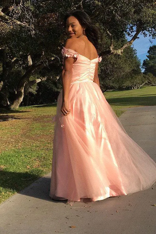 A Line Off Shoulder Pink Applique Evening Prom Dress Sweet 16 Dress OK1085